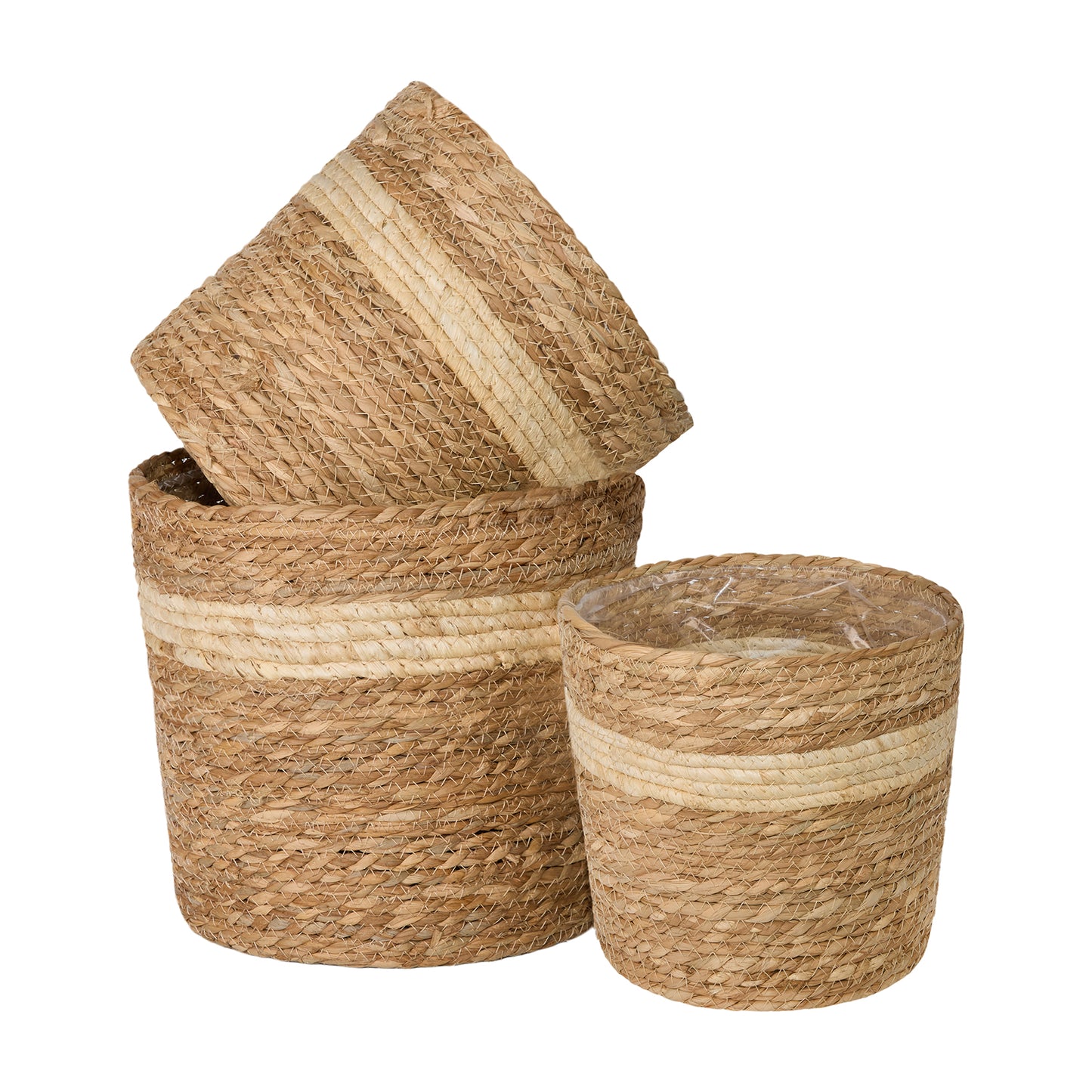 Cattail Woven Basket Planter with Plastic Lining - 2 Sizes