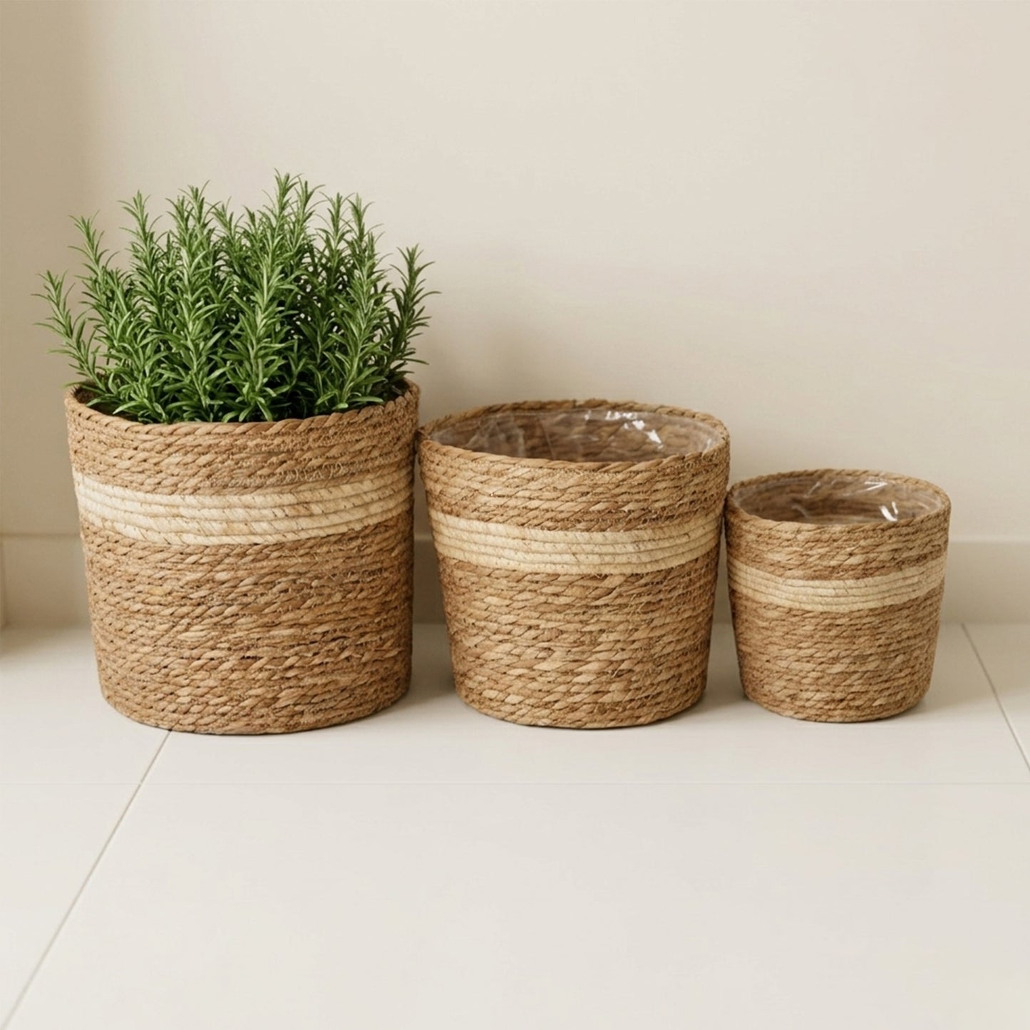 Cattail Woven Basket Planter with Plastic Lining - 2 Sizes