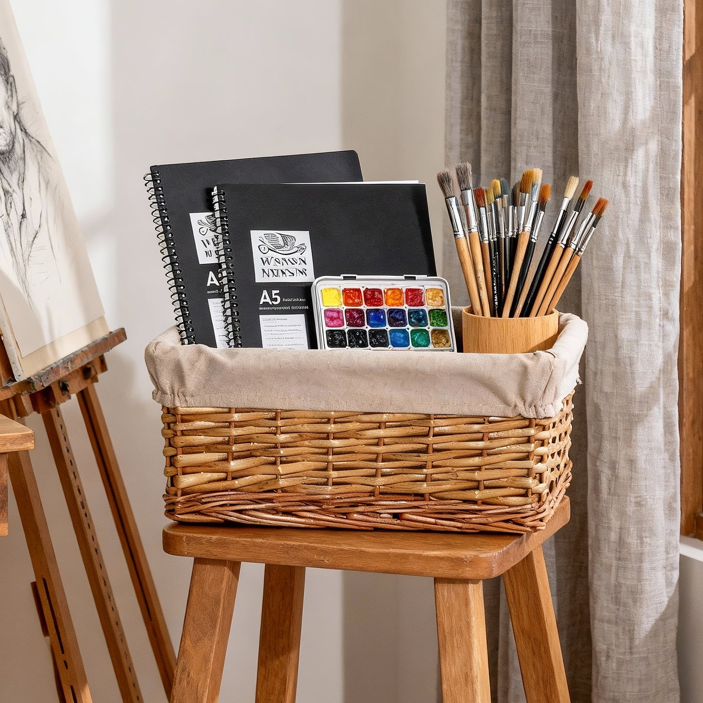 Double Steamed Wicker Storage Basket with Lining - 3 Sizes