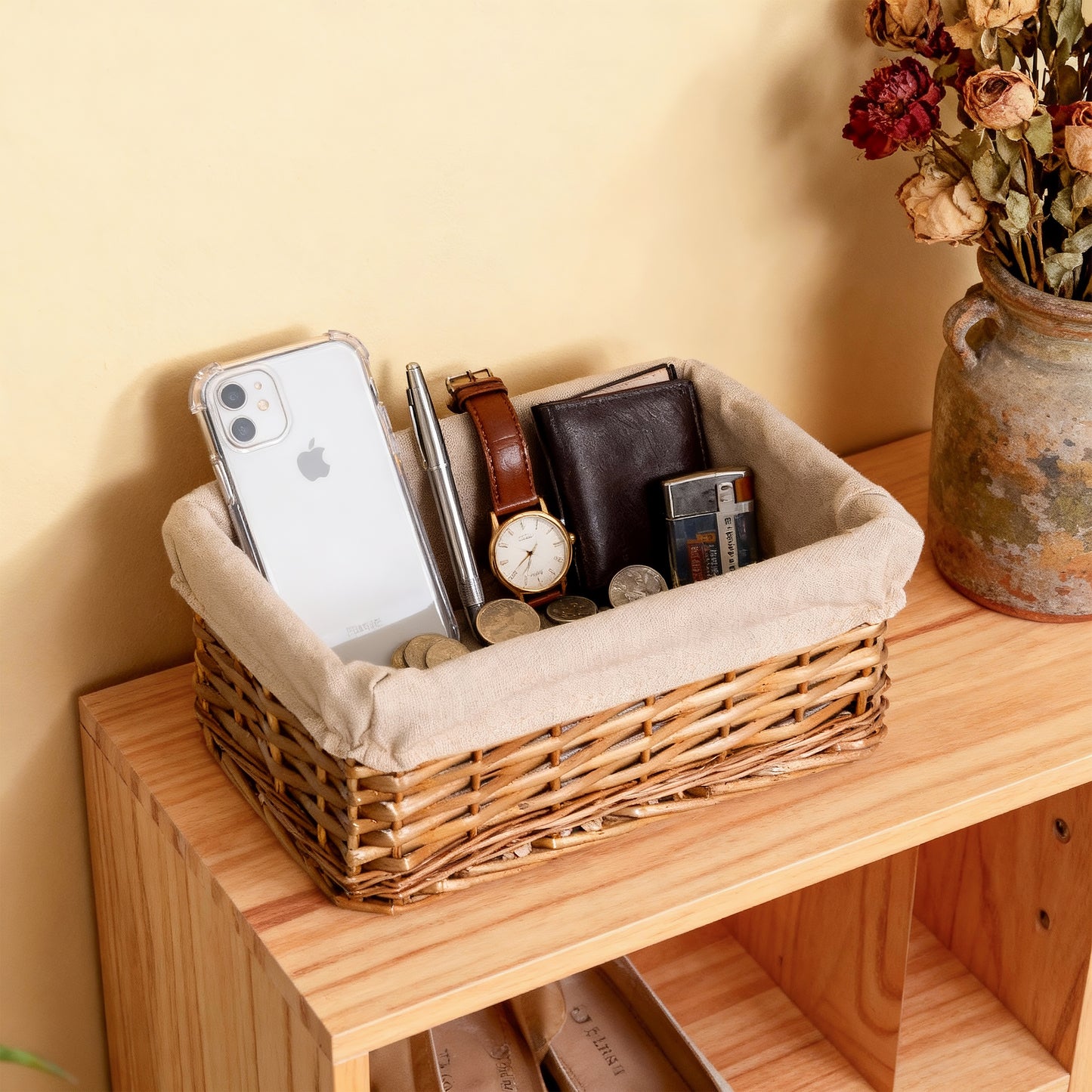 Double Steamed Wicker Storage Basket with Lining - 3 Sizes