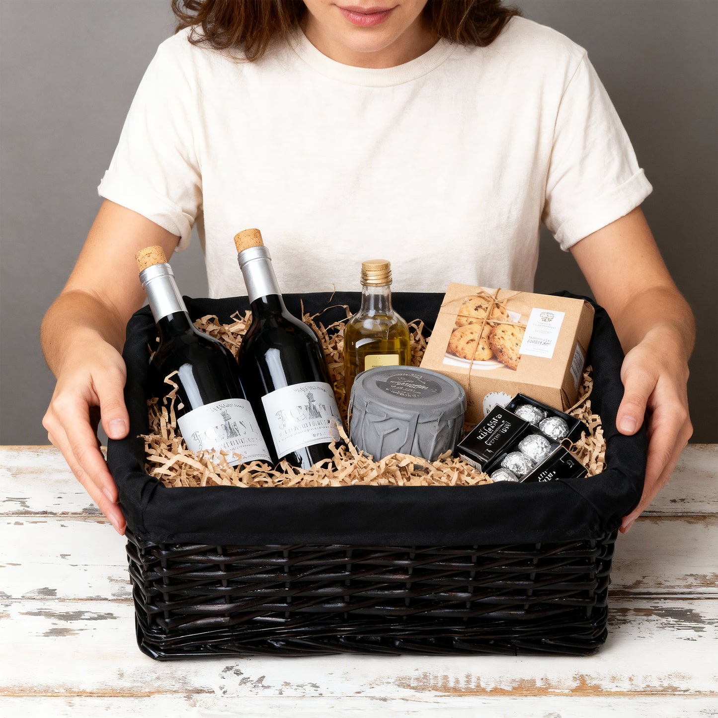 Black Wicker Storage Basket with Lining - 3 Sizes