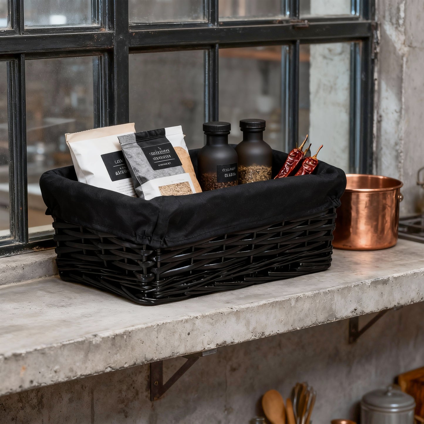 Black Wicker Storage Basket with Lining - 3 Sizes