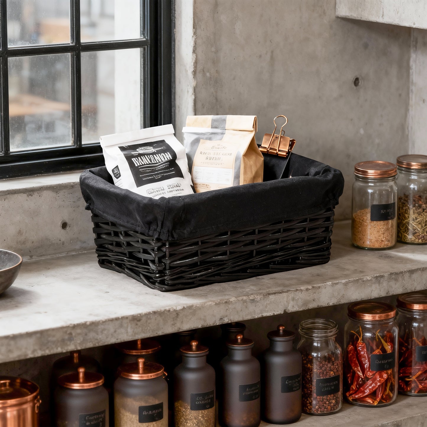 Black Wicker Storage Basket with Lining - 3 Sizes