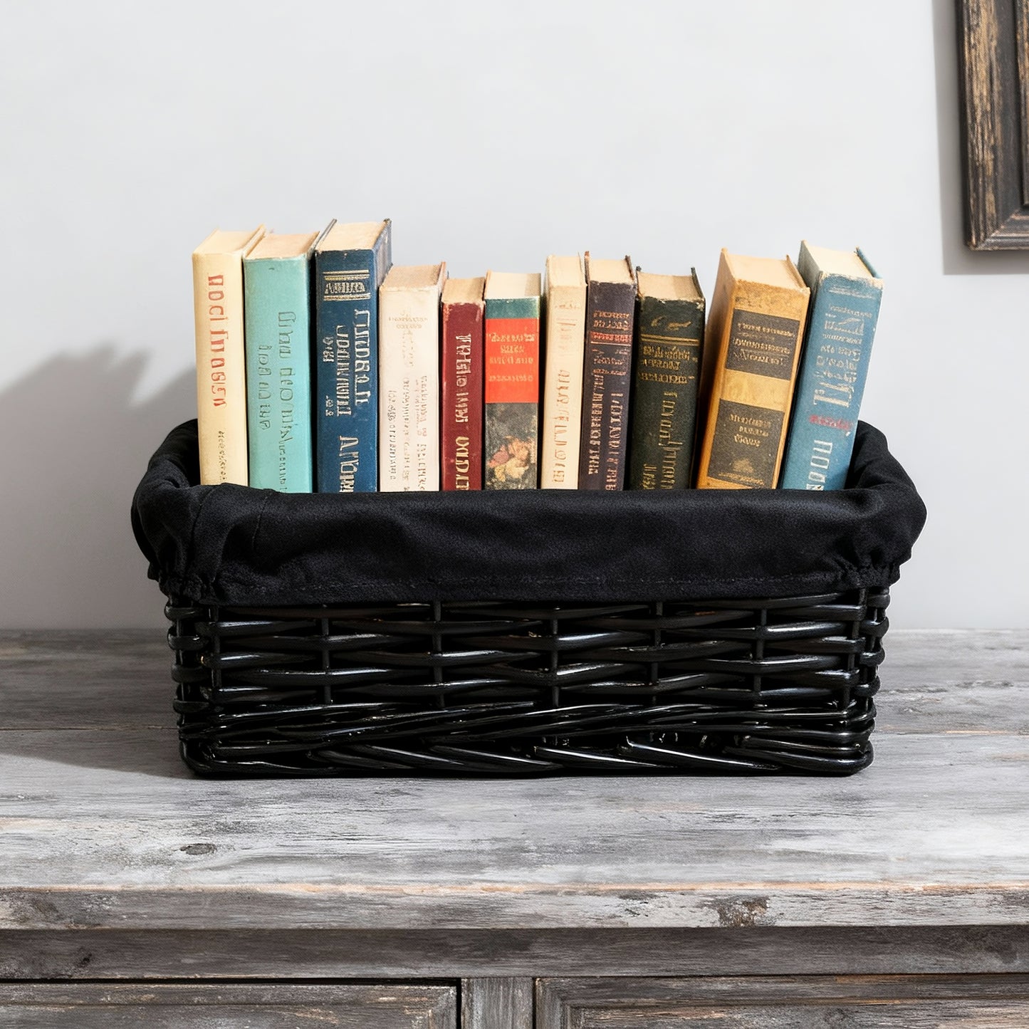 Black Wicker Storage Basket with Lining - 3 Sizes