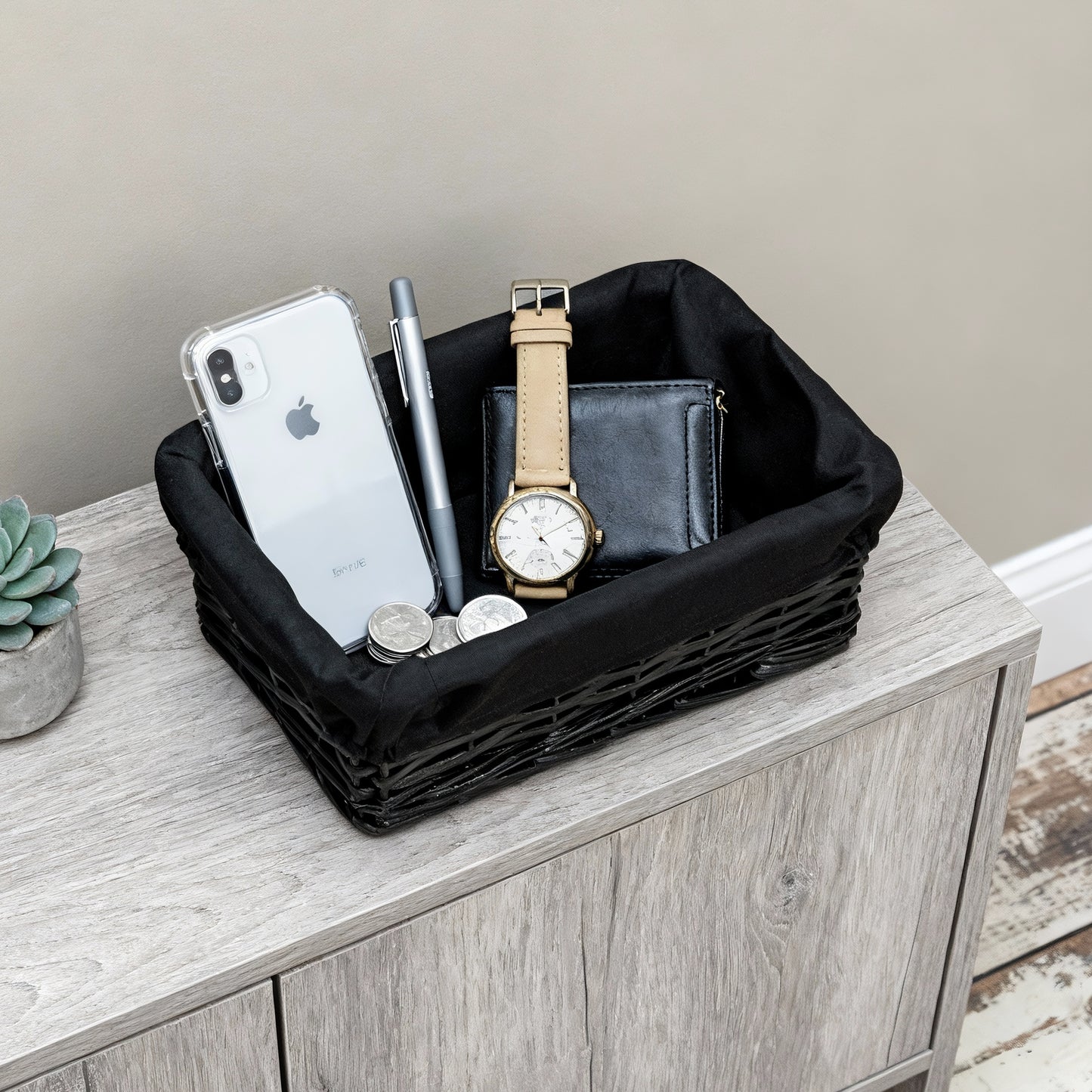 Black Wicker Storage Basket with Lining - 3 Sizes