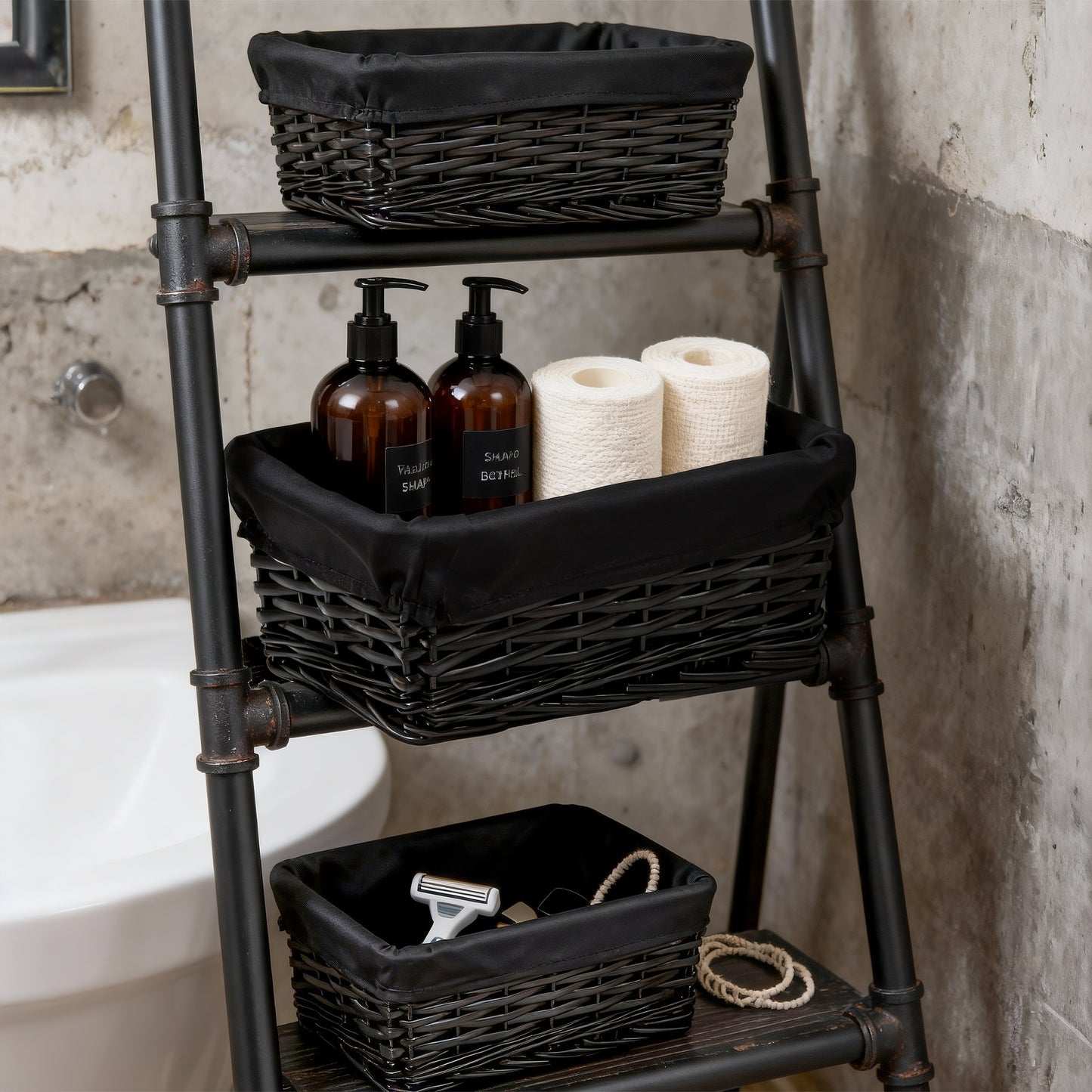 Black Wicker Storage Basket with Lining - 3 Sizes