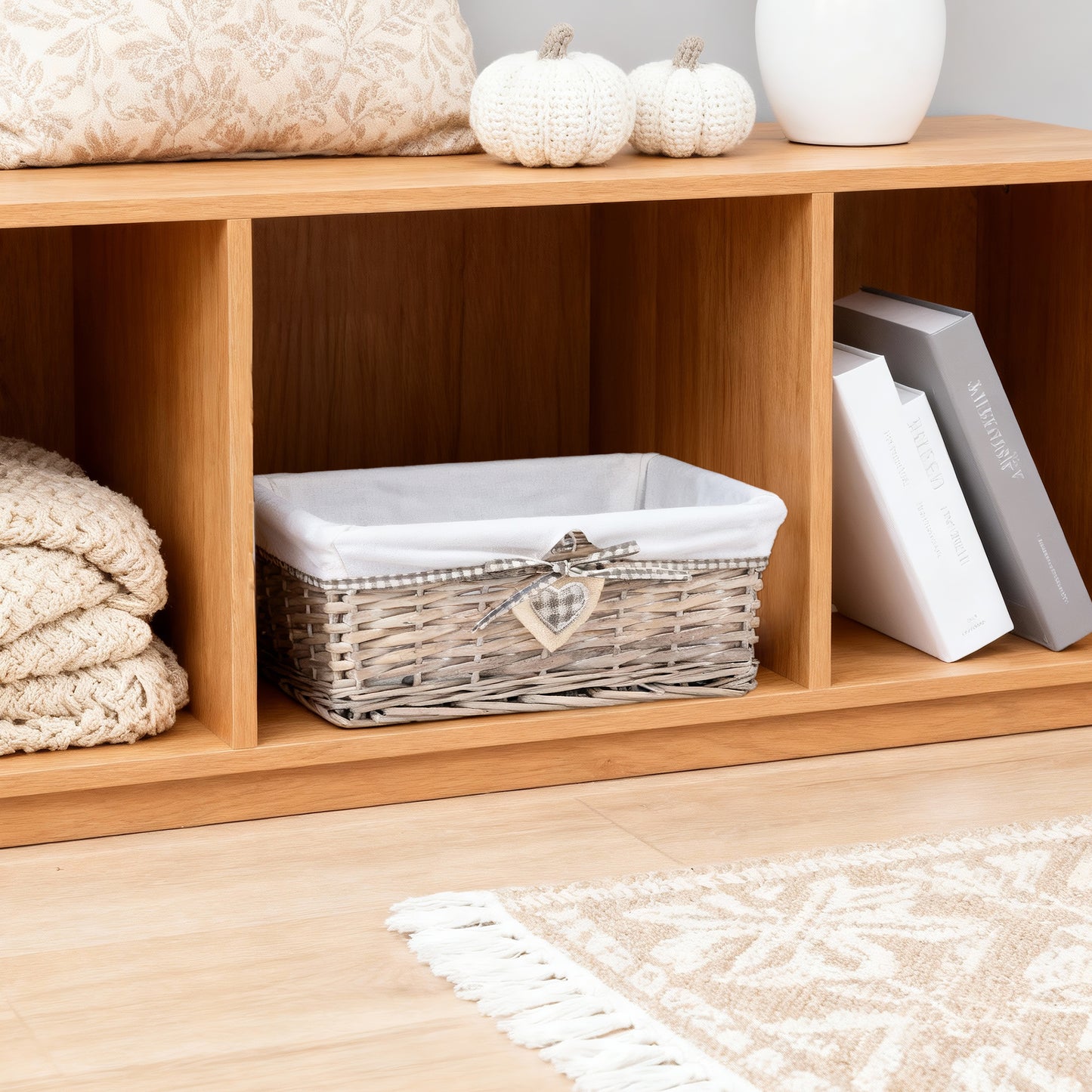 Antique Wash Wicker Storage Basket with Lining - 3 Sizes