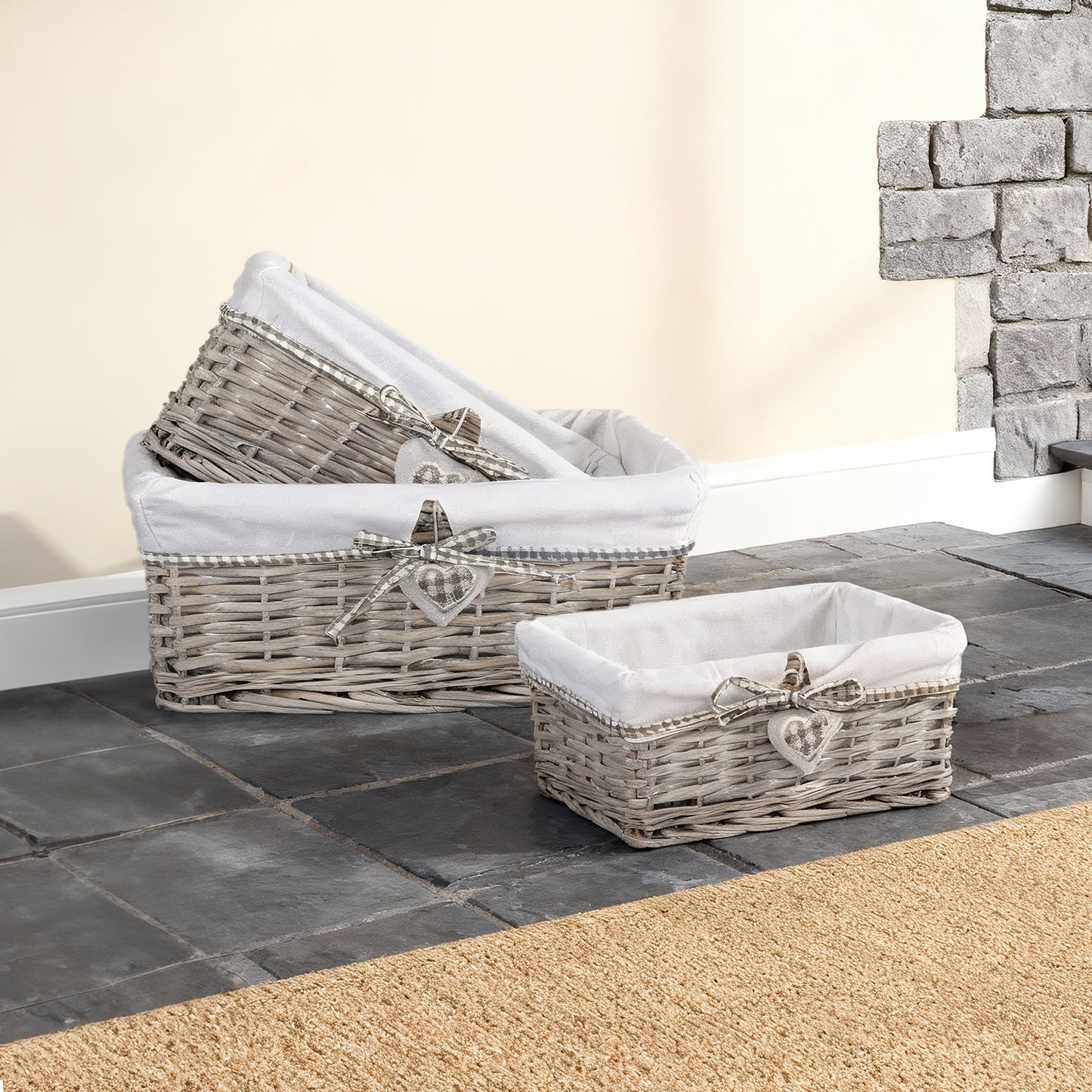 Antique Wash Wicker Storage Basket with Lining - 3 Sizes