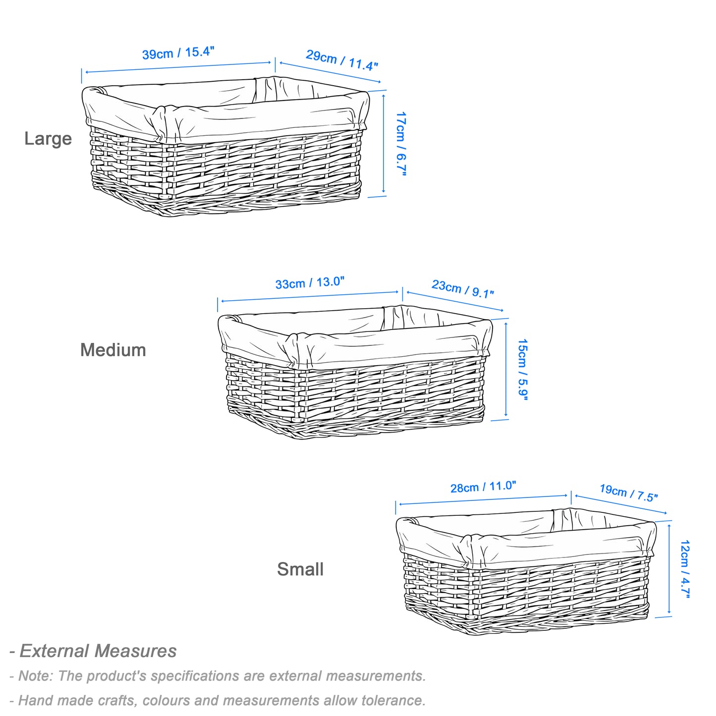 Black Wicker Storage Basket with Lining - 3 Sizes