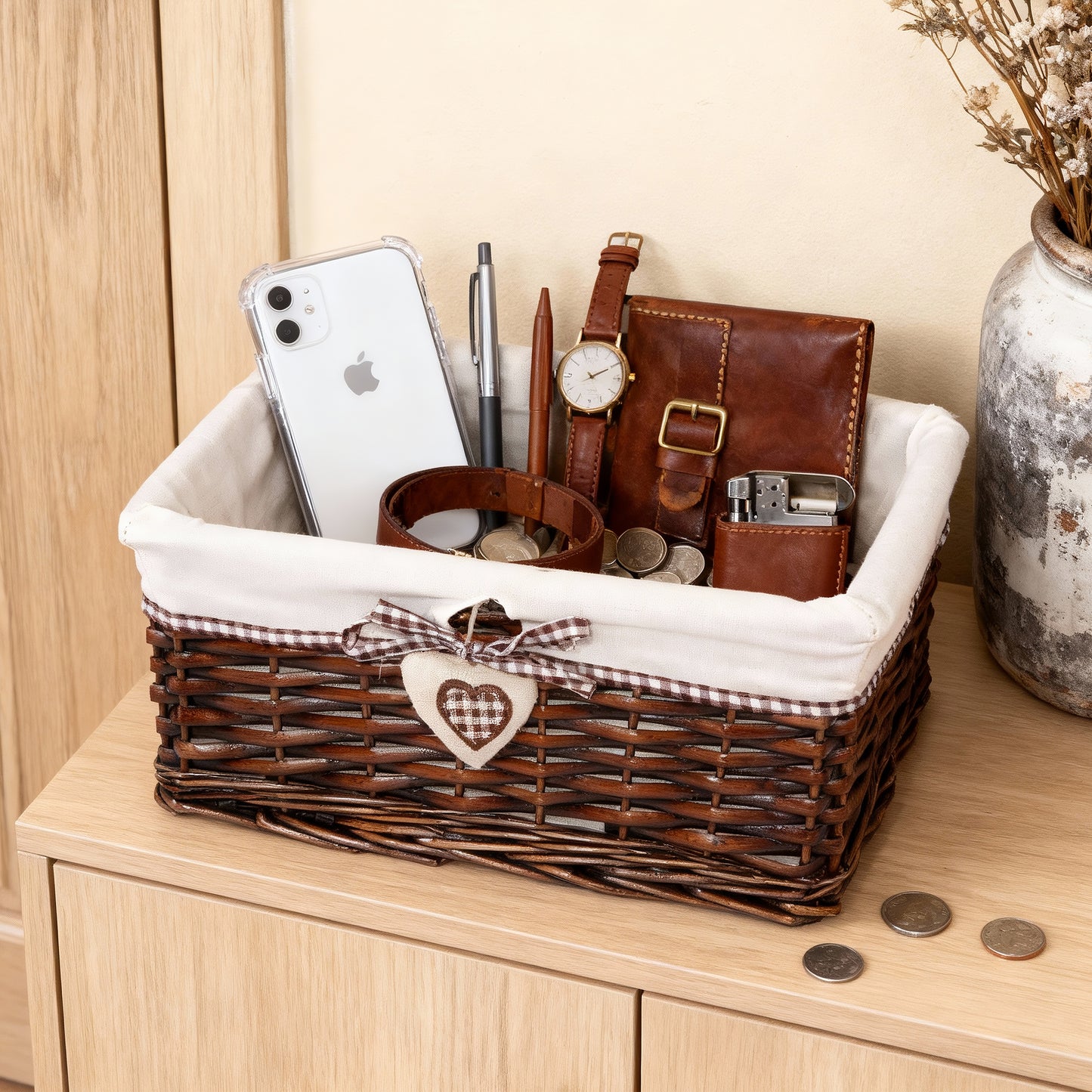 Brown Wicker Storage Basket with Lining - 3 Sizes