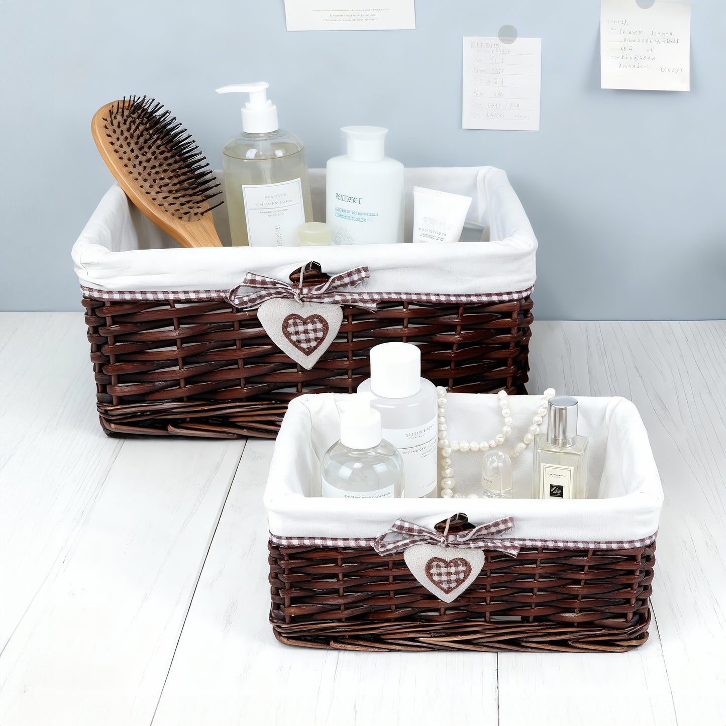 Brown Wicker Storage Basket with Lining - 3 Sizes