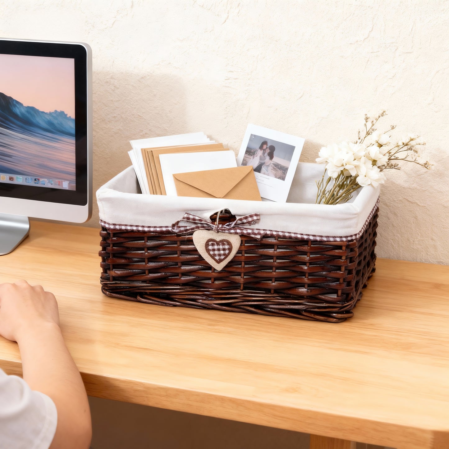 Brown Wicker Storage Basket with Lining - 3 Sizes
