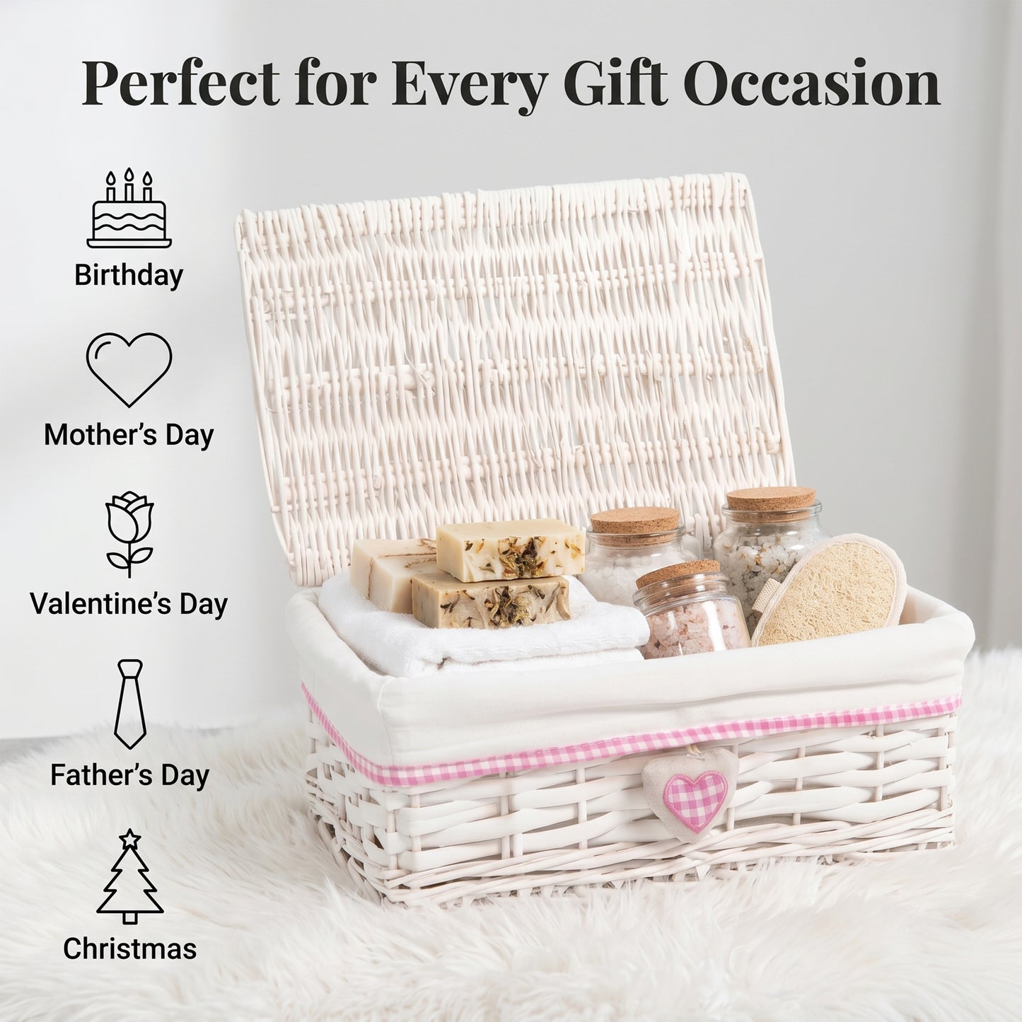 White Wicker Hamper Basket with Lining - 3 Sizes