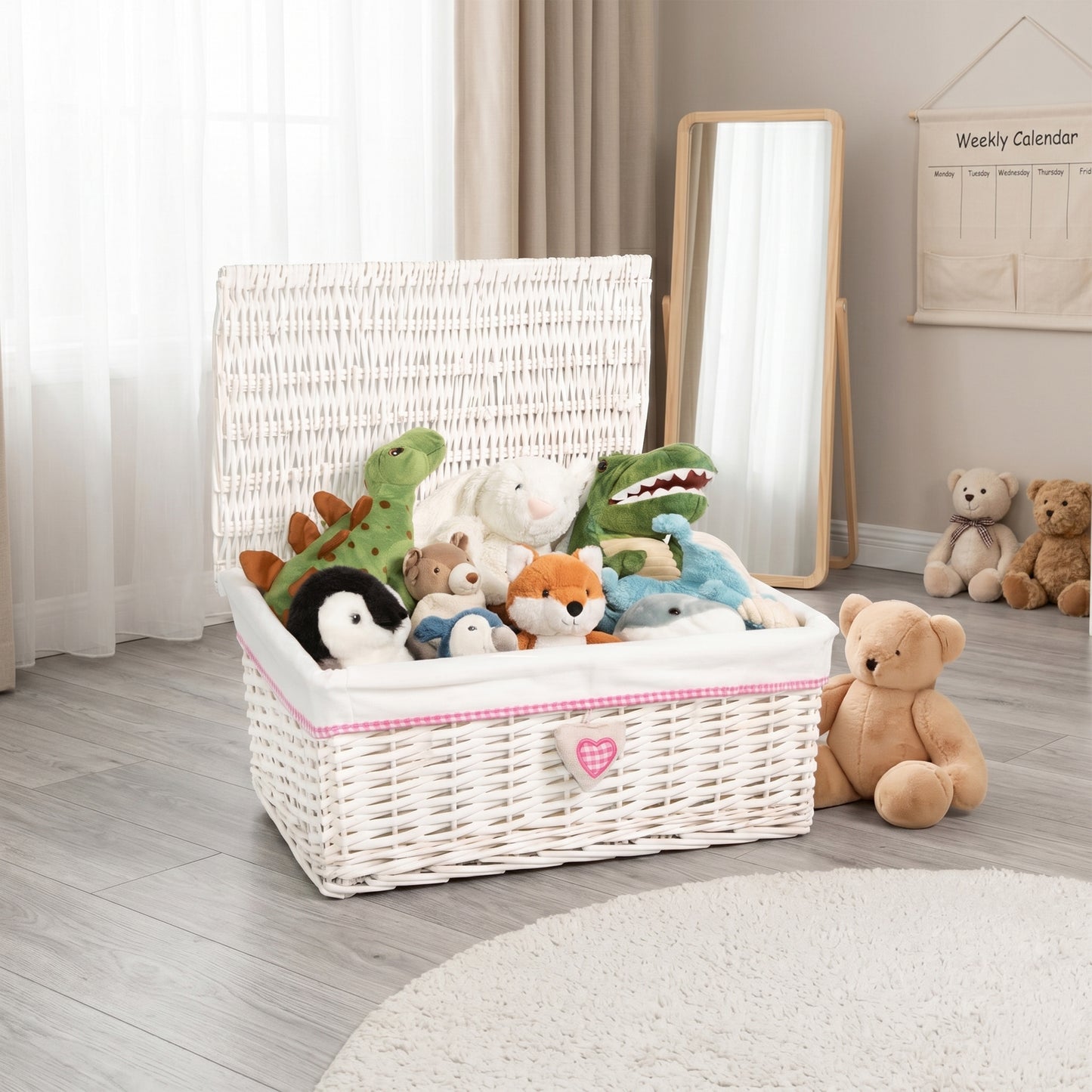White Wicker Hamper Basket with Lining - 3 Sizes