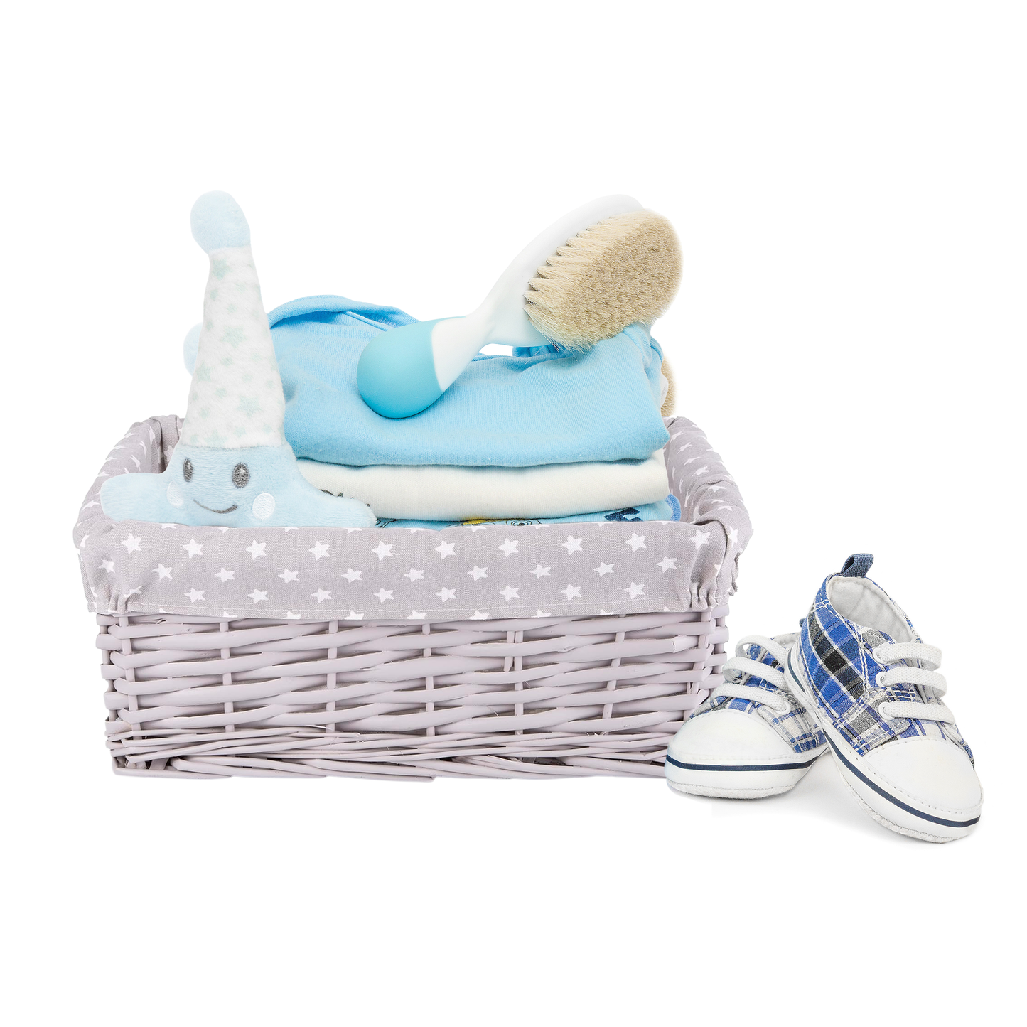 Light Grey Wicker Storage Basket with Star Pattern Lining - 2 Sizes