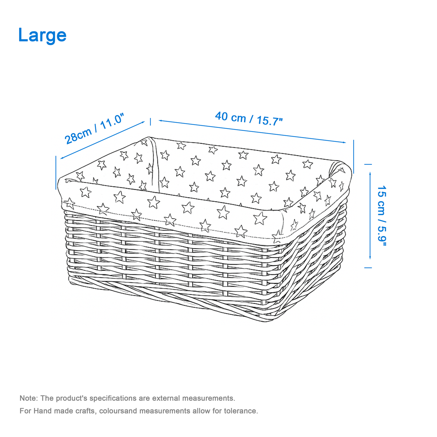 Light Grey Wicker Storage Basket with Star Pattern Lining - 2 Sizes