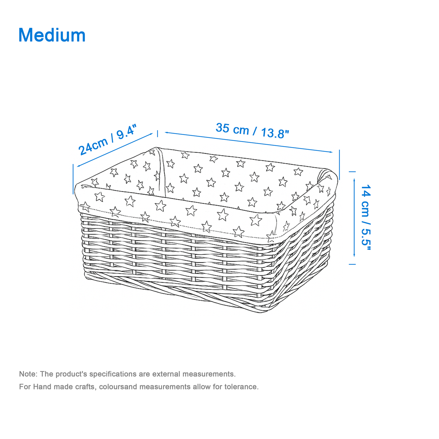 Light Grey Wicker Storage Basket with Star Pattern Lining - 2 Sizes