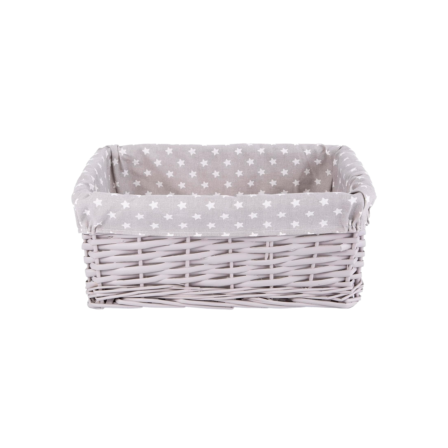 Light Grey Wicker Storage Basket with Star Pattern Lining - 2 Sizes