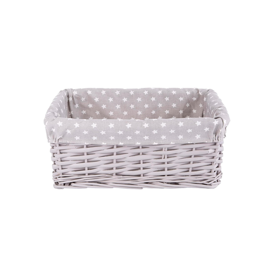 Light Grey Wicker Storage Basket with Star Pattern Lining - 2 Sizes