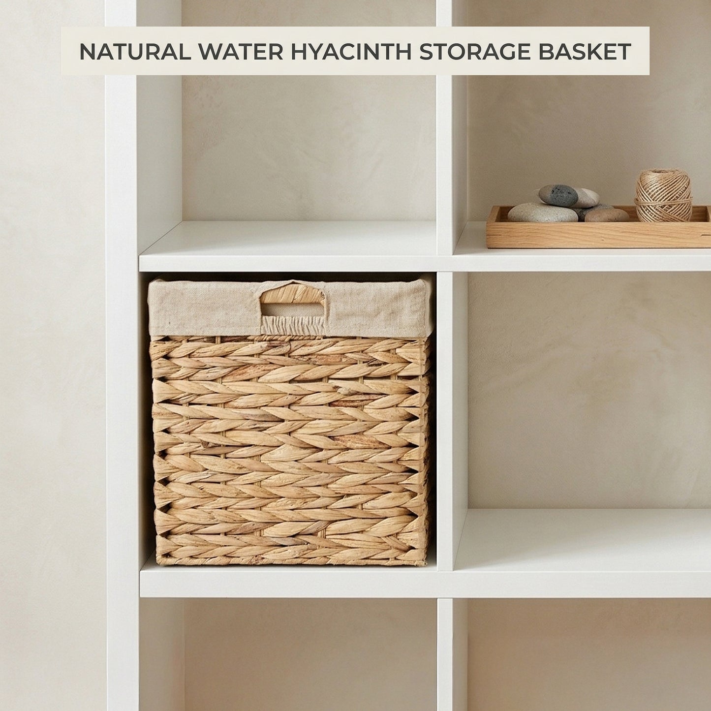 Square Water Hyacinth Storage Basket with Lining