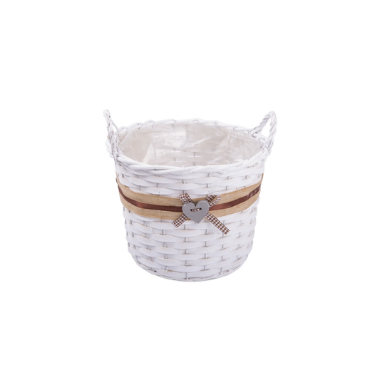 White Heart Wicker Basket Planter with Plastic Lining - 3 Sizes