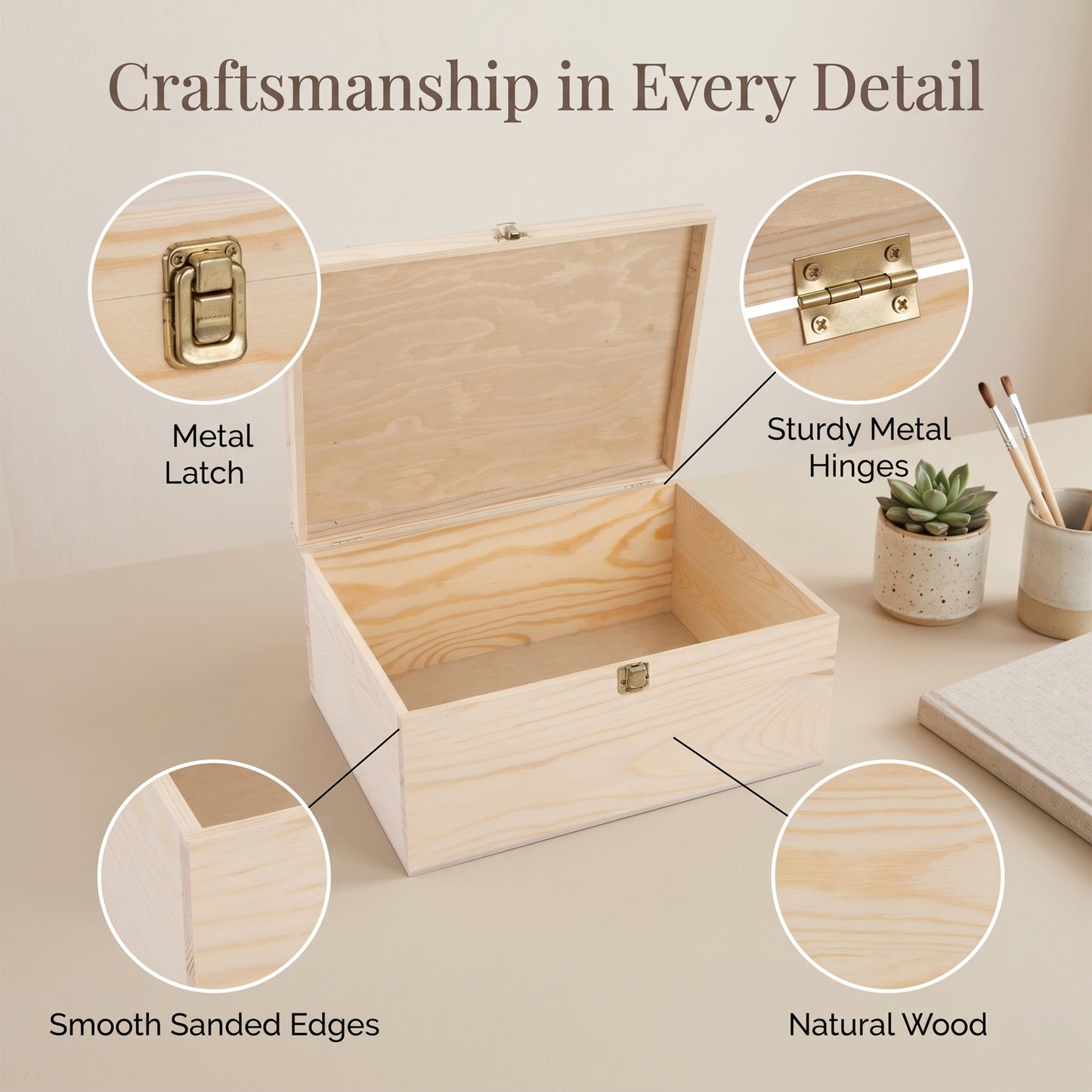 Wooden Box Hamper with Hinged Lid - 5 Sizes