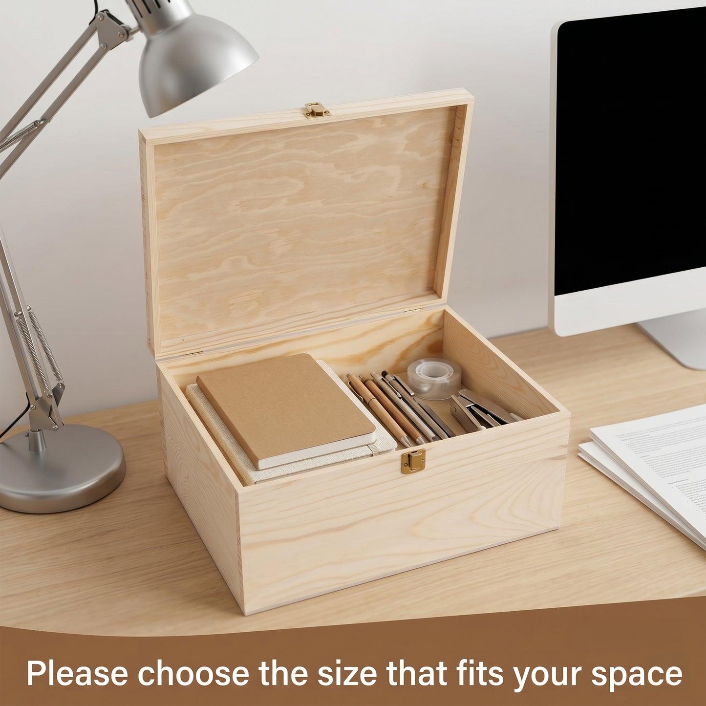 Wooden Box Hamper with Hinged Lid - 5 Sizes