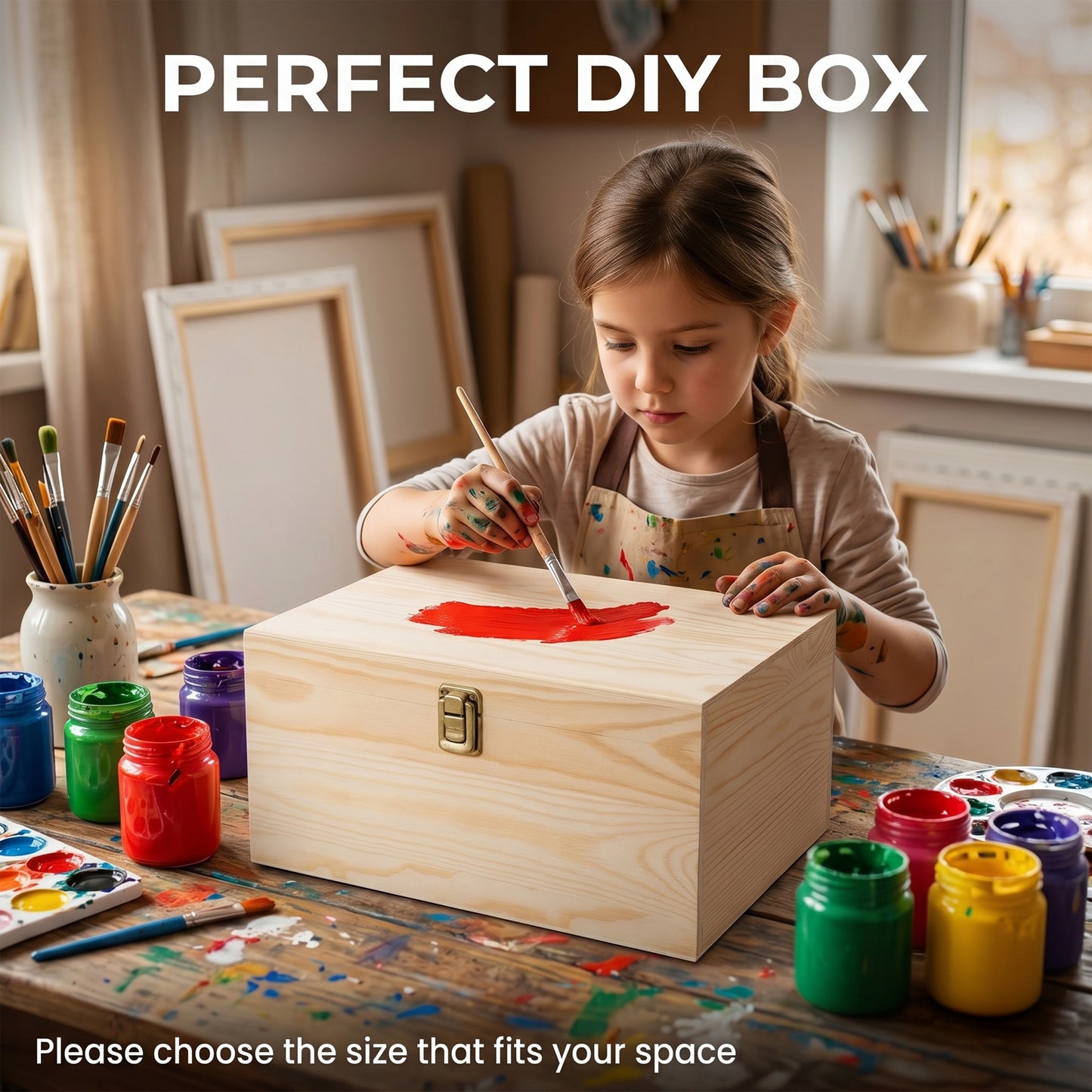 Wooden Box Hamper with Hinged Lid - 5 Sizes