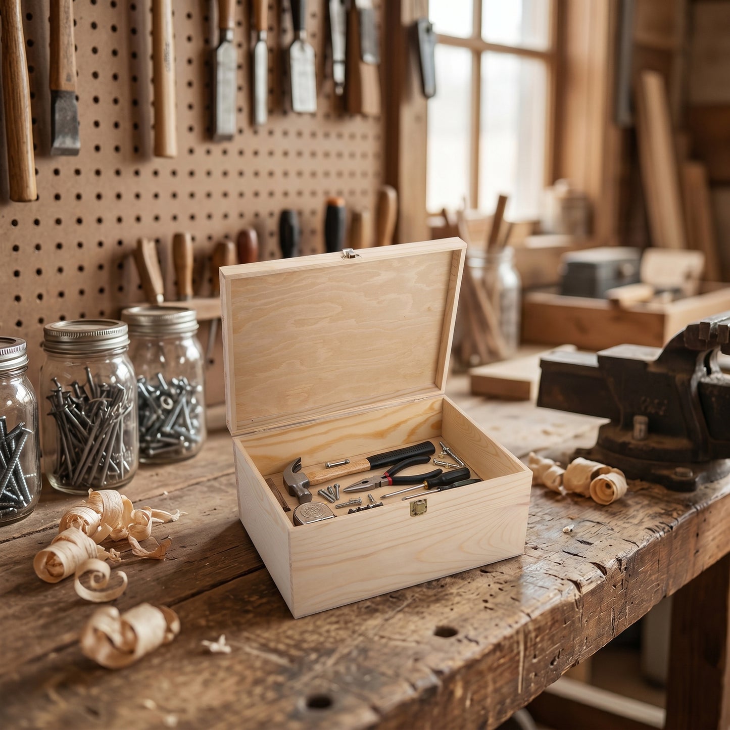 Wooden Box Hamper with Hinged Lid - 5 Sizes