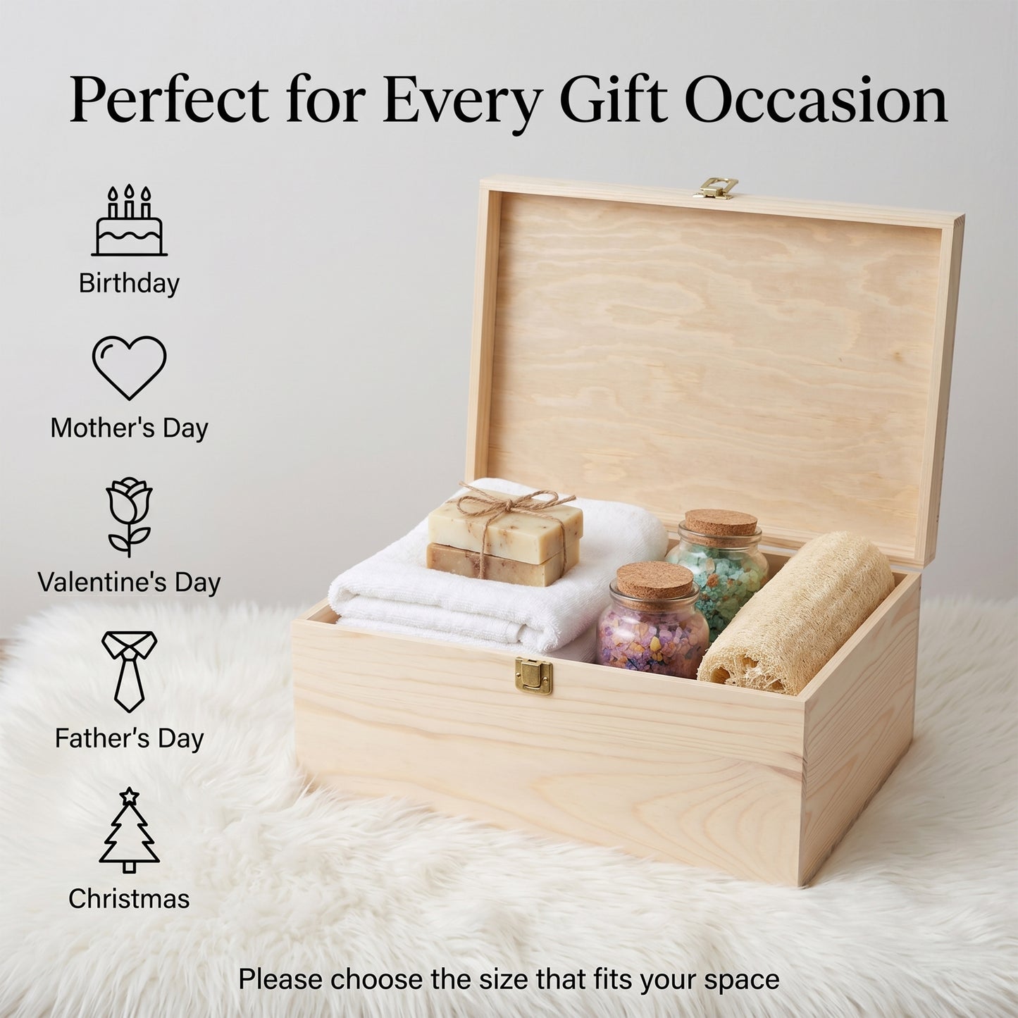 Wooden Box Hamper with Hinged Lid - 5 Sizes