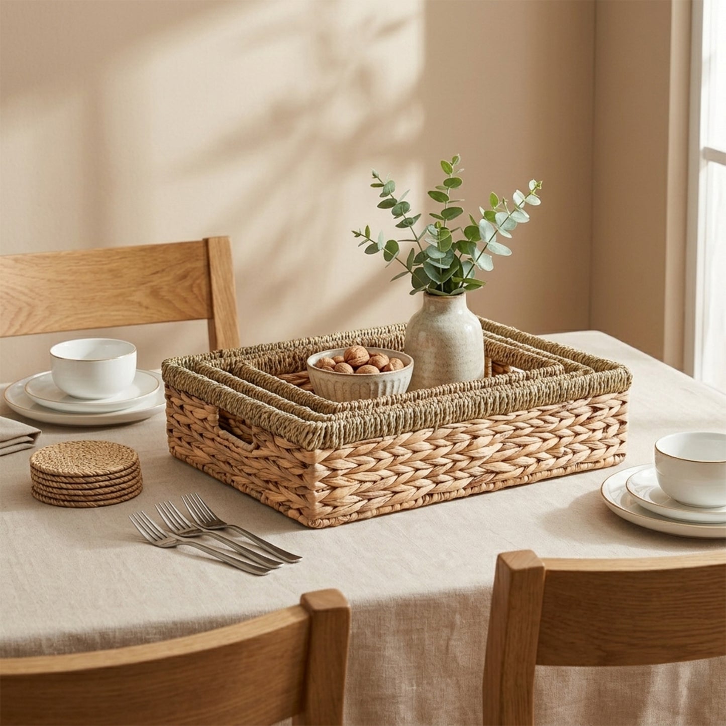 Shallow Water Hyacinth Storage Baskets with Seagrass Border - 3 Sizes
