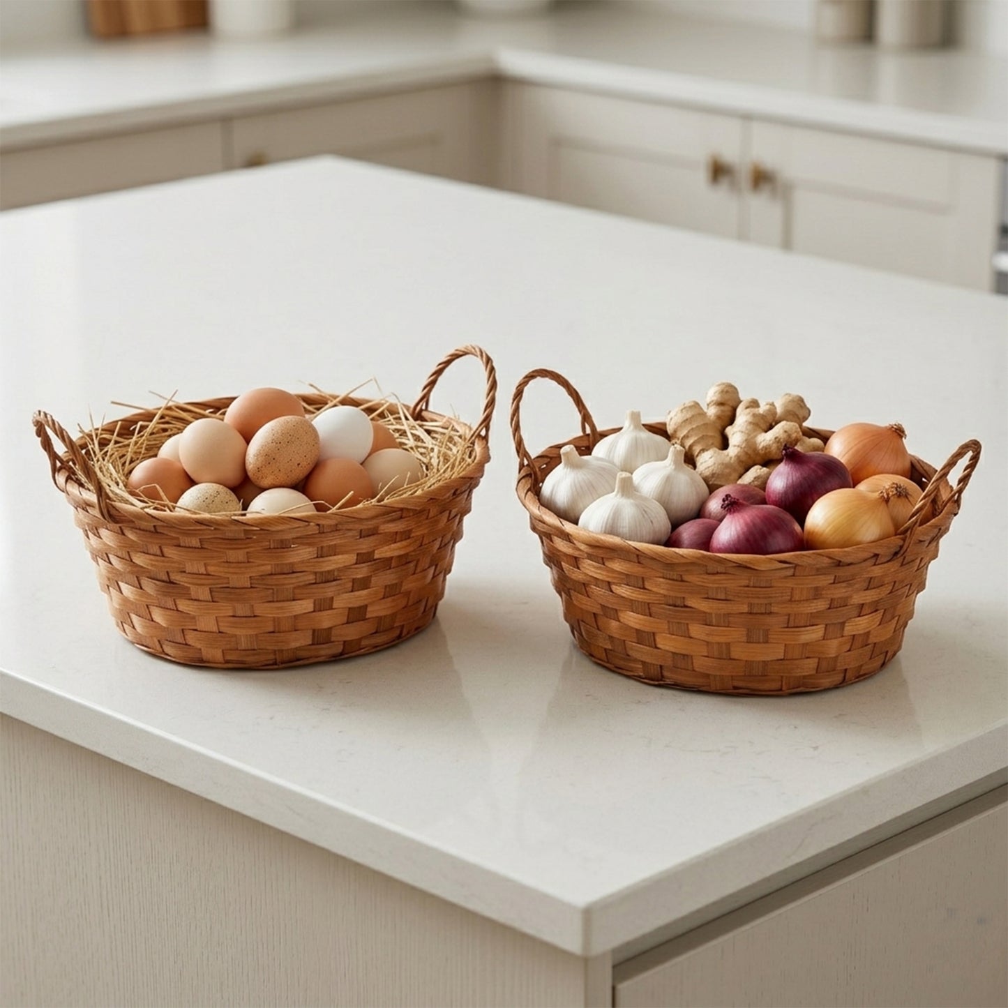 Oval Bamboo Storage Basket with Handle - Double Steamed / Light Steamed / Natural