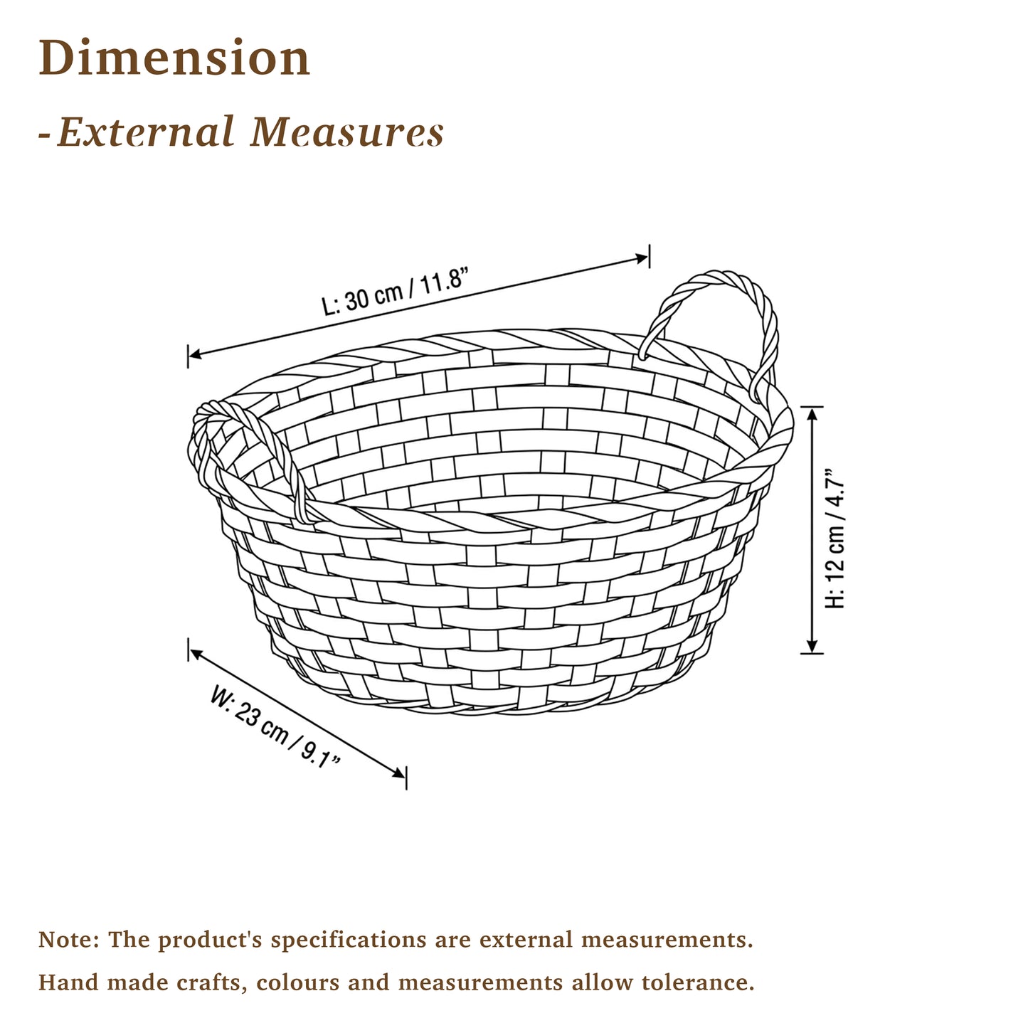 Oval Bamboo Storage Basket with Handle - Double Steamed / Light Steamed / Natural
