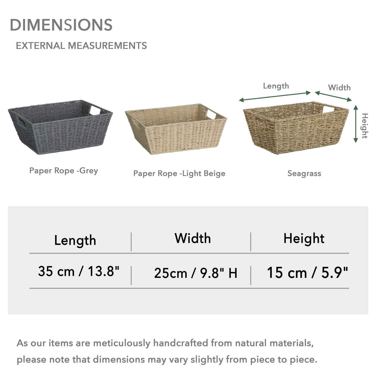 Tapered Paper Rope Storage Basket Tray -Grey / Beige