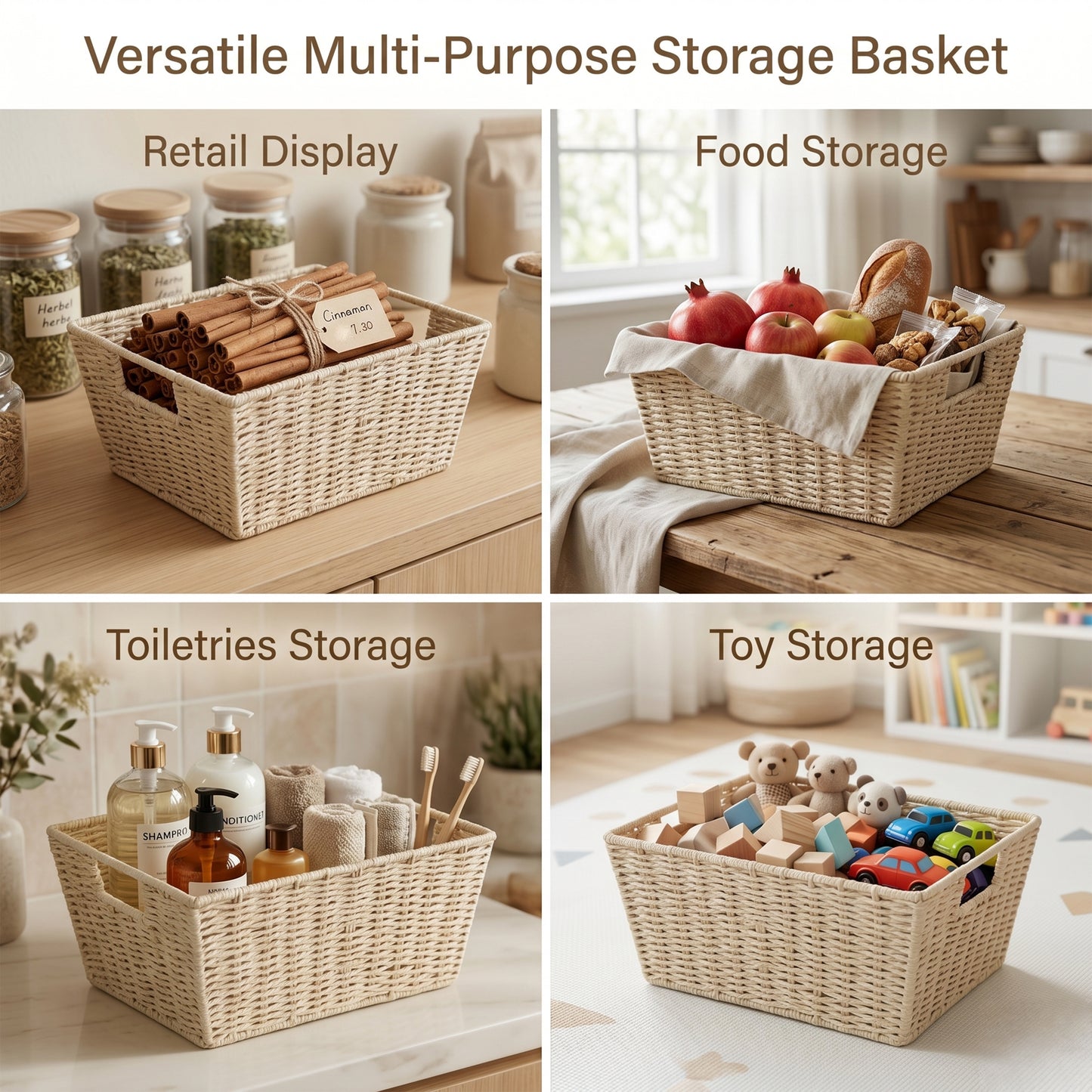 Tapered Paper Rope Storage Basket Tray -Grey / Beige