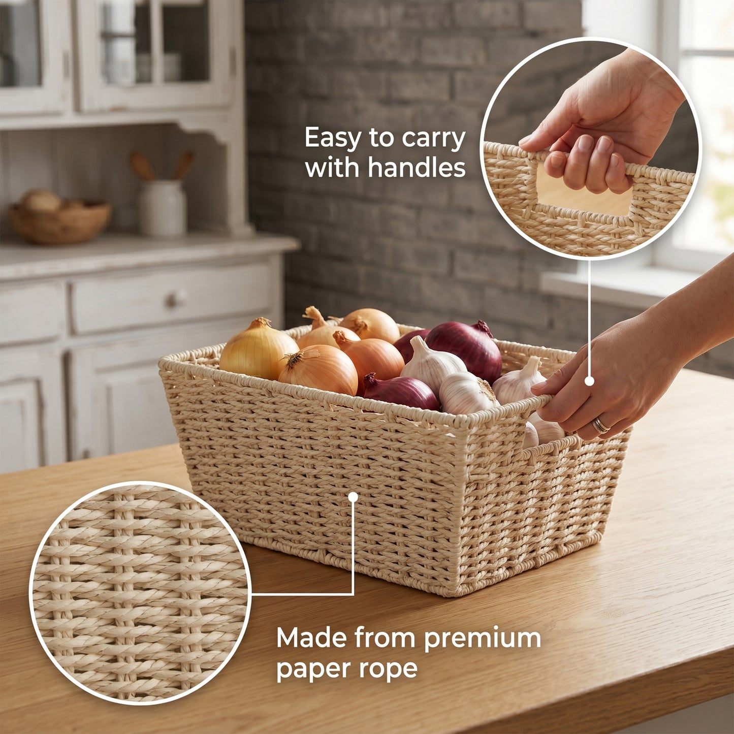 Tapered Paper Rope Storage Basket Tray -Grey / Beige
