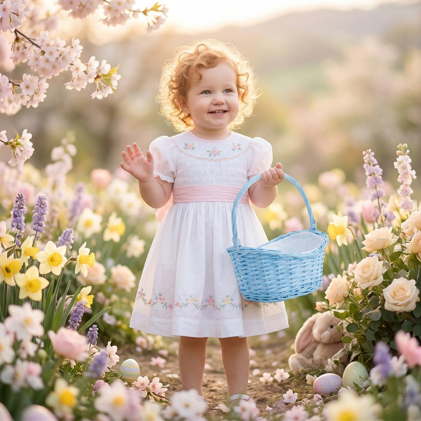 Blue Wicker Flower Girl Shopper Basket
