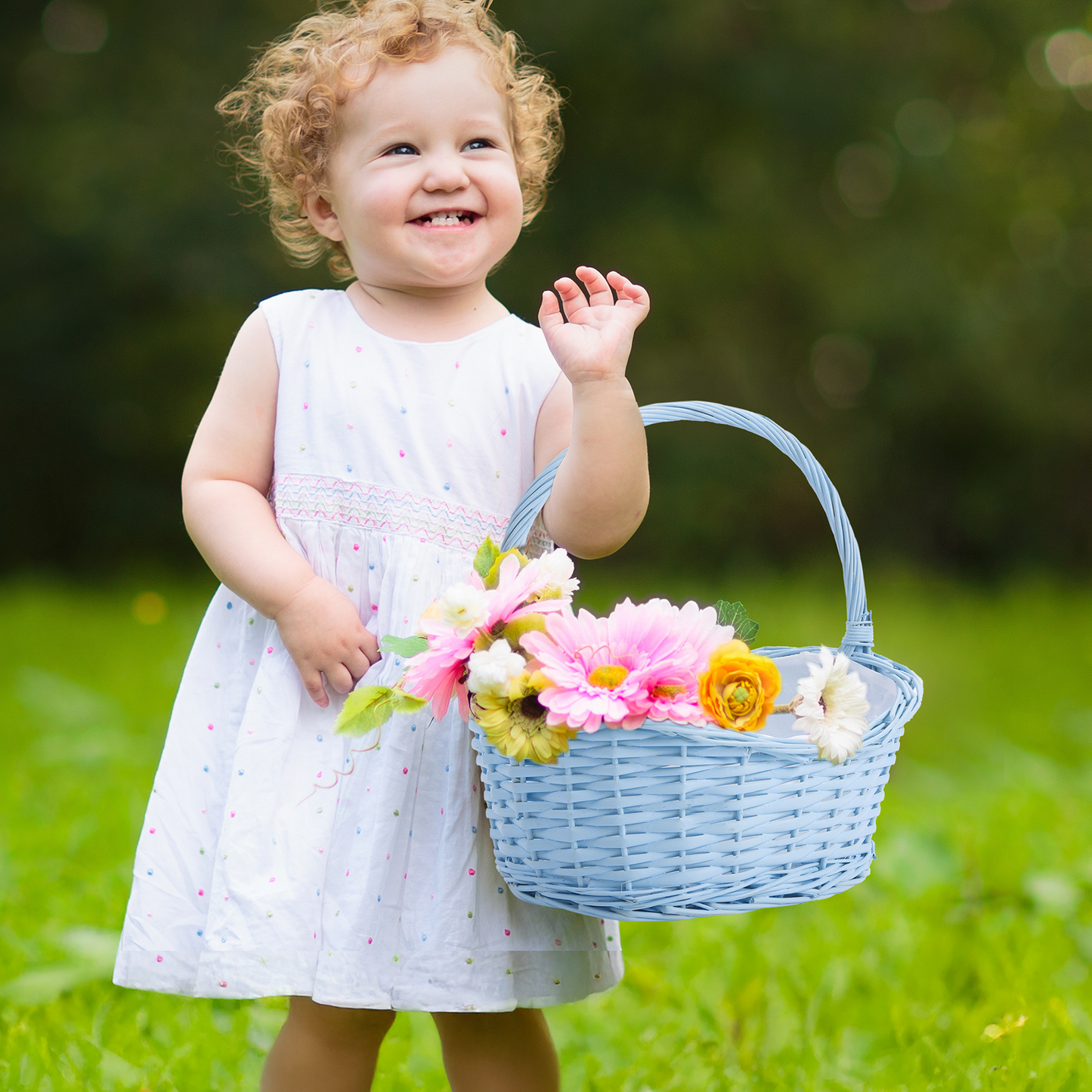 Blue Wicker Flower Girl Shopper Basket