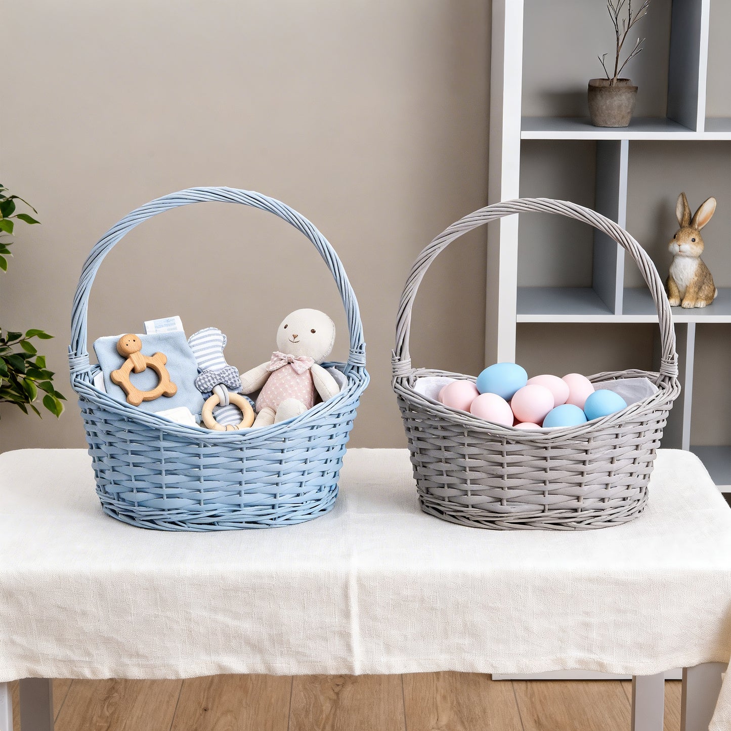 Grey Wicker Flower Girl Shopper Basket