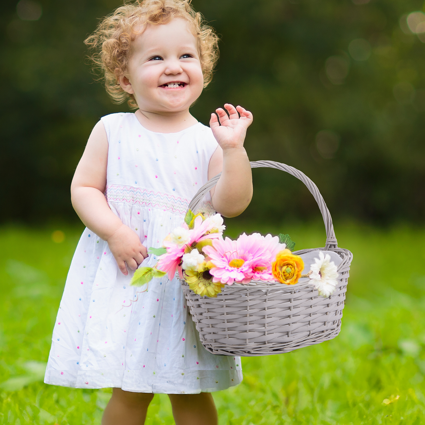 Grey Wicker Flower Girl Shopper Basket