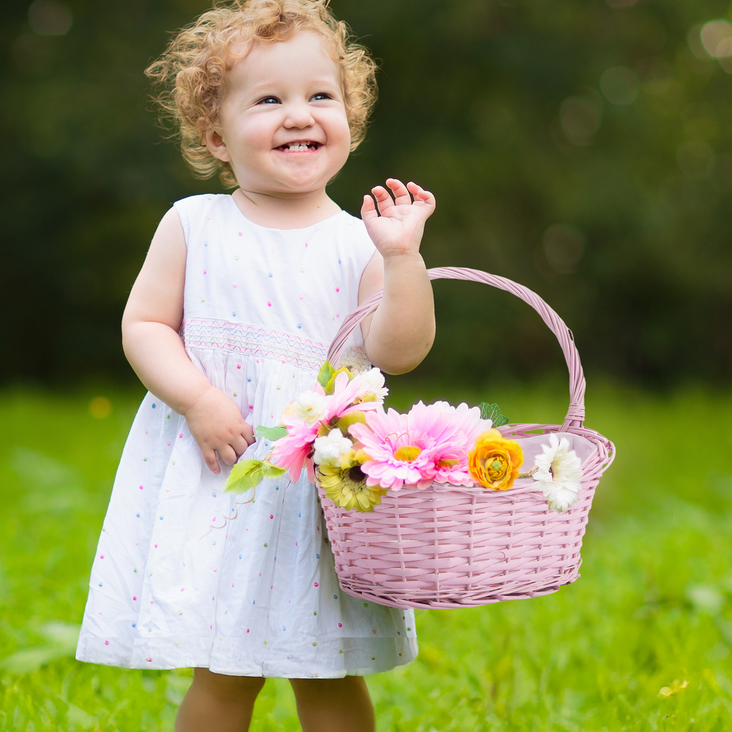 Pink Wicker Flower Girl Shopper Basket