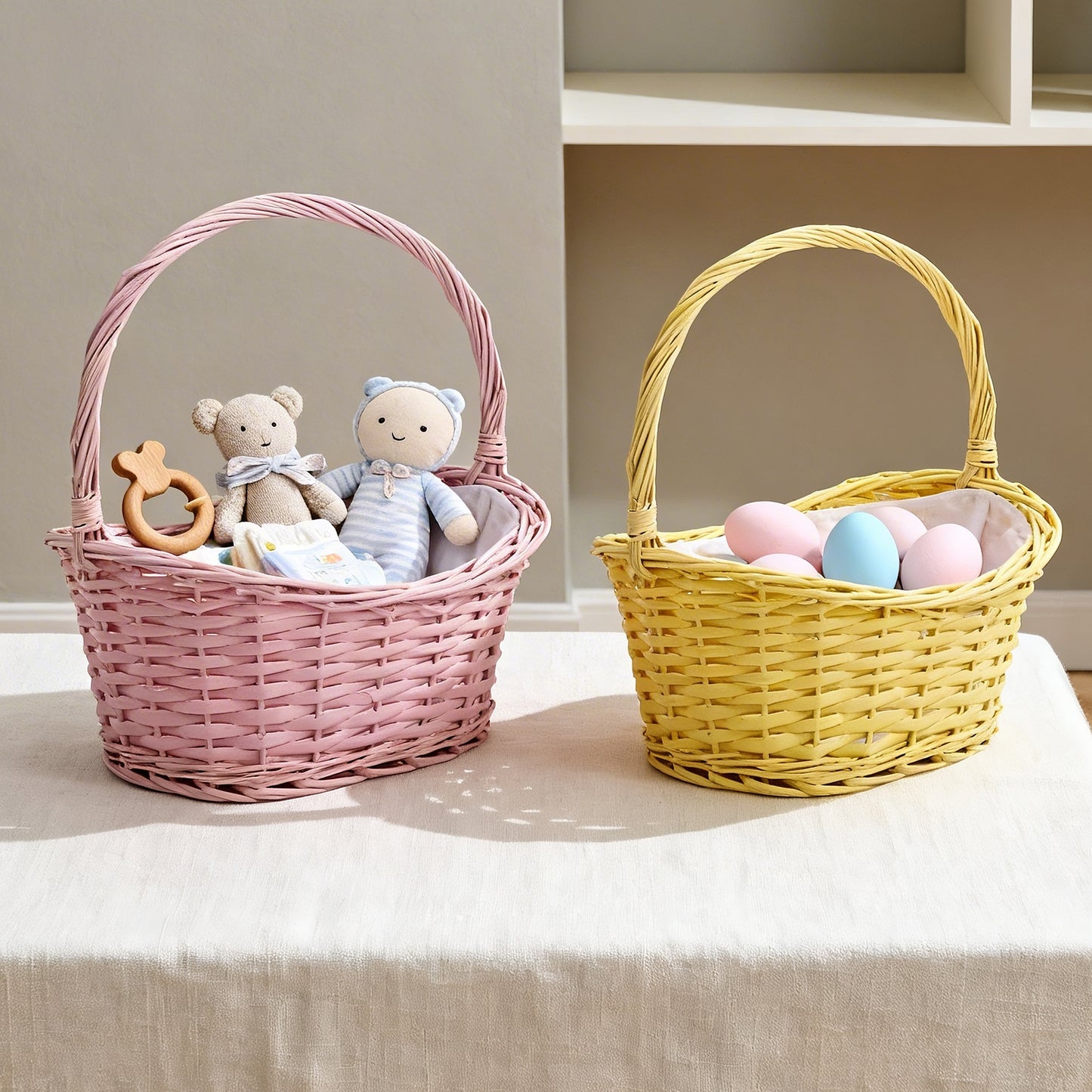 Yellow Wicker Flower Girl Shopper Basket