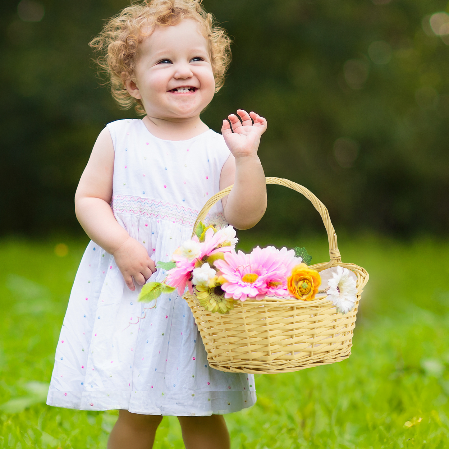 Yellow Wicker Flower Girl Shopper Basket