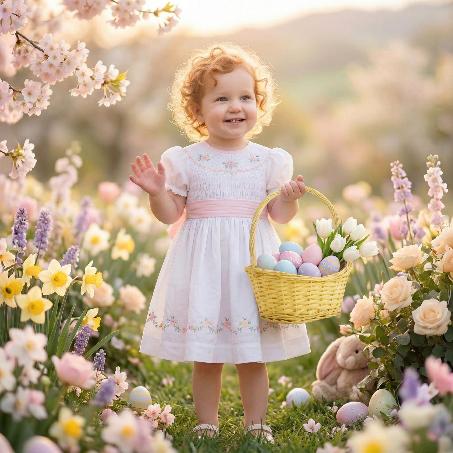 Yellow Wicker Flower Girl Shopper Basket
