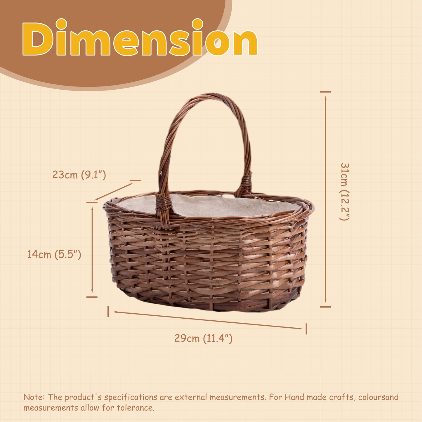 Brown Wicker Flower Girl Shopper Basket with Lining
