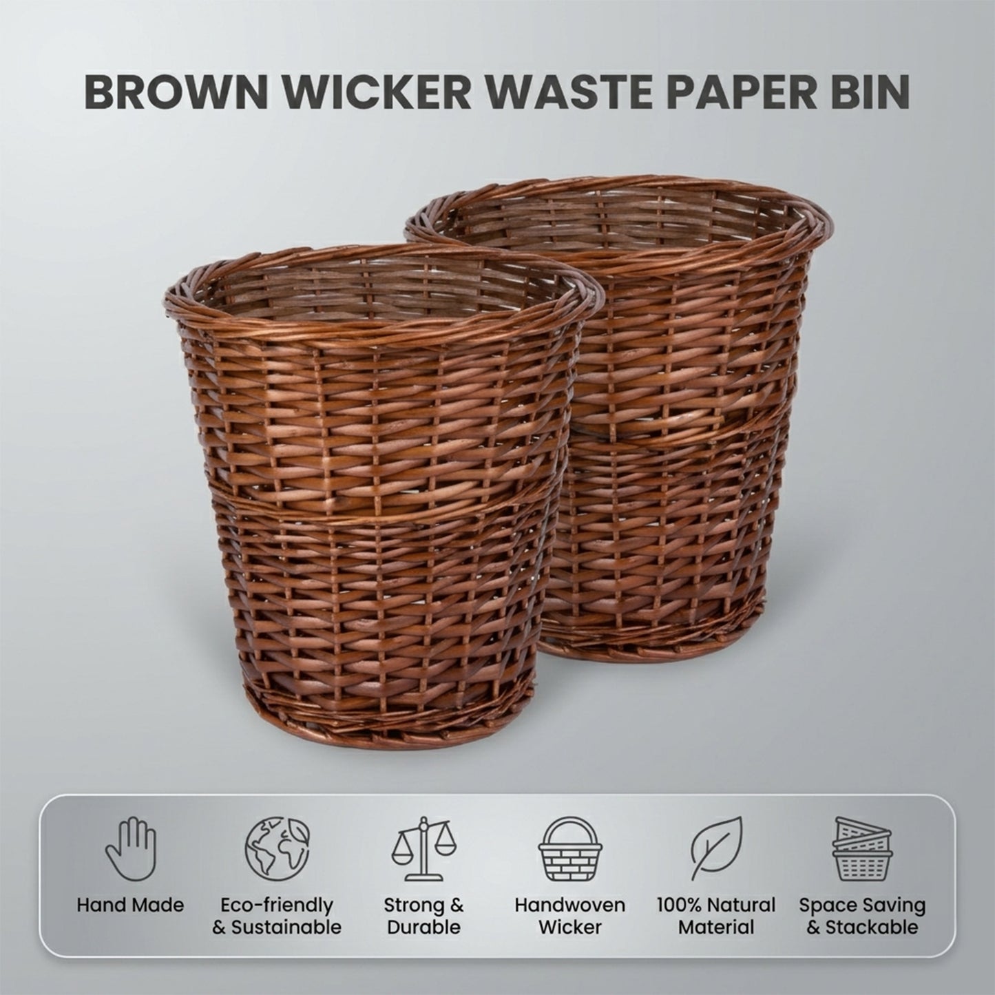 Brown Wicker Waste Paper Bin