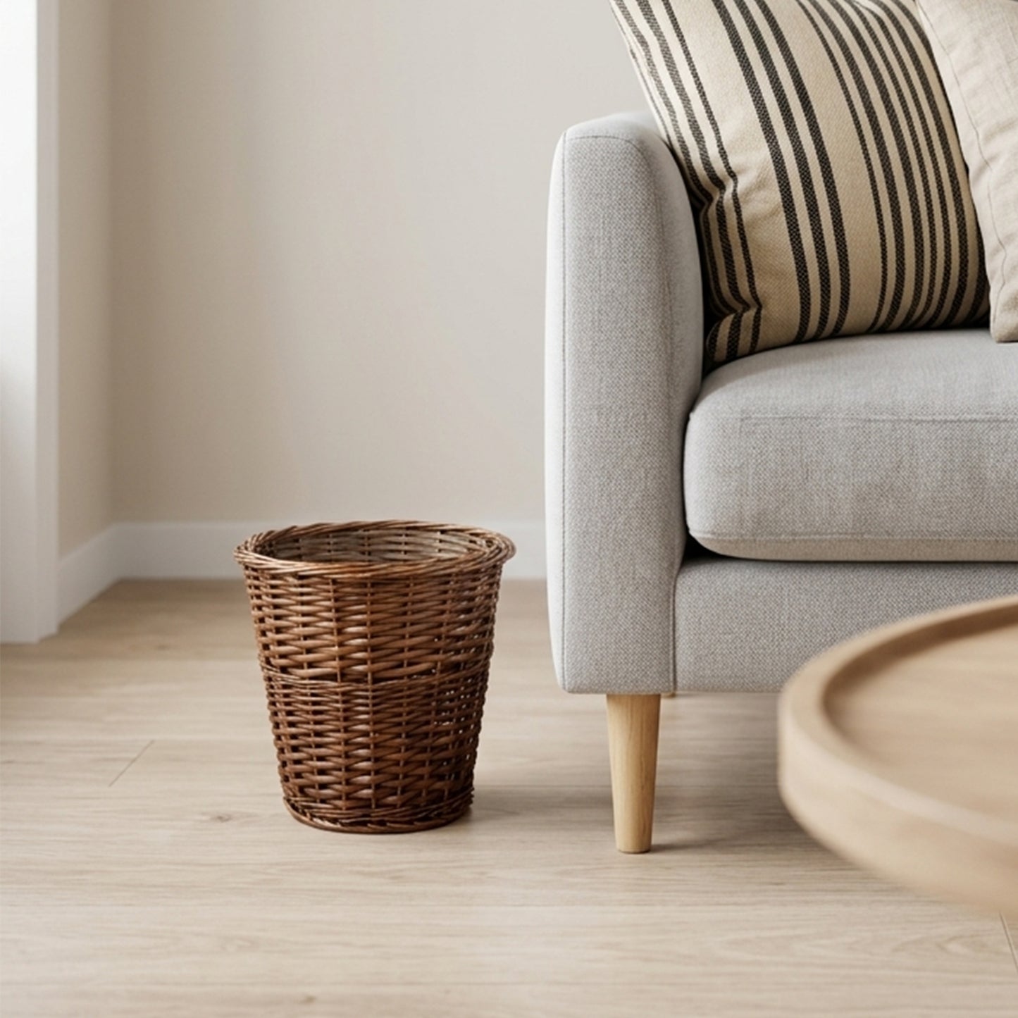 Brown Wicker Waste Paper Bin