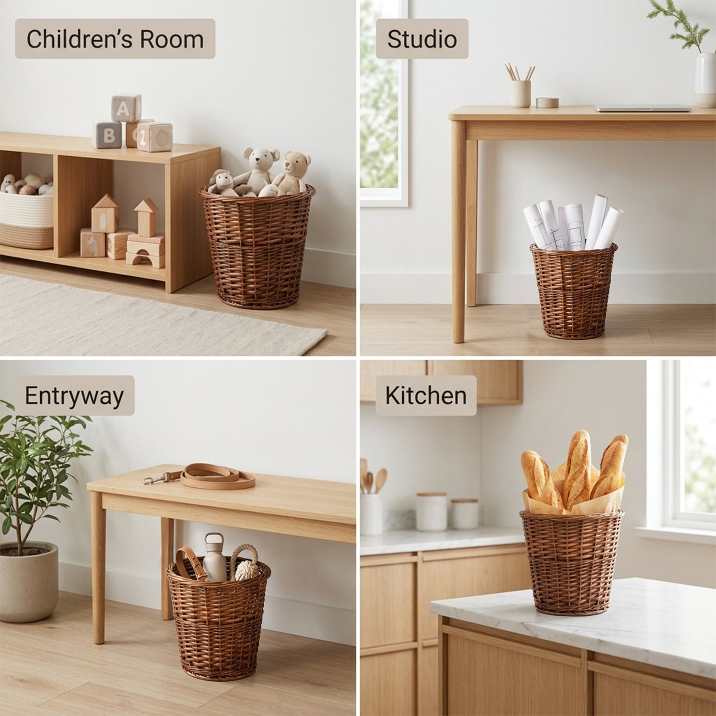 Brown Wicker Waste Paper Bin