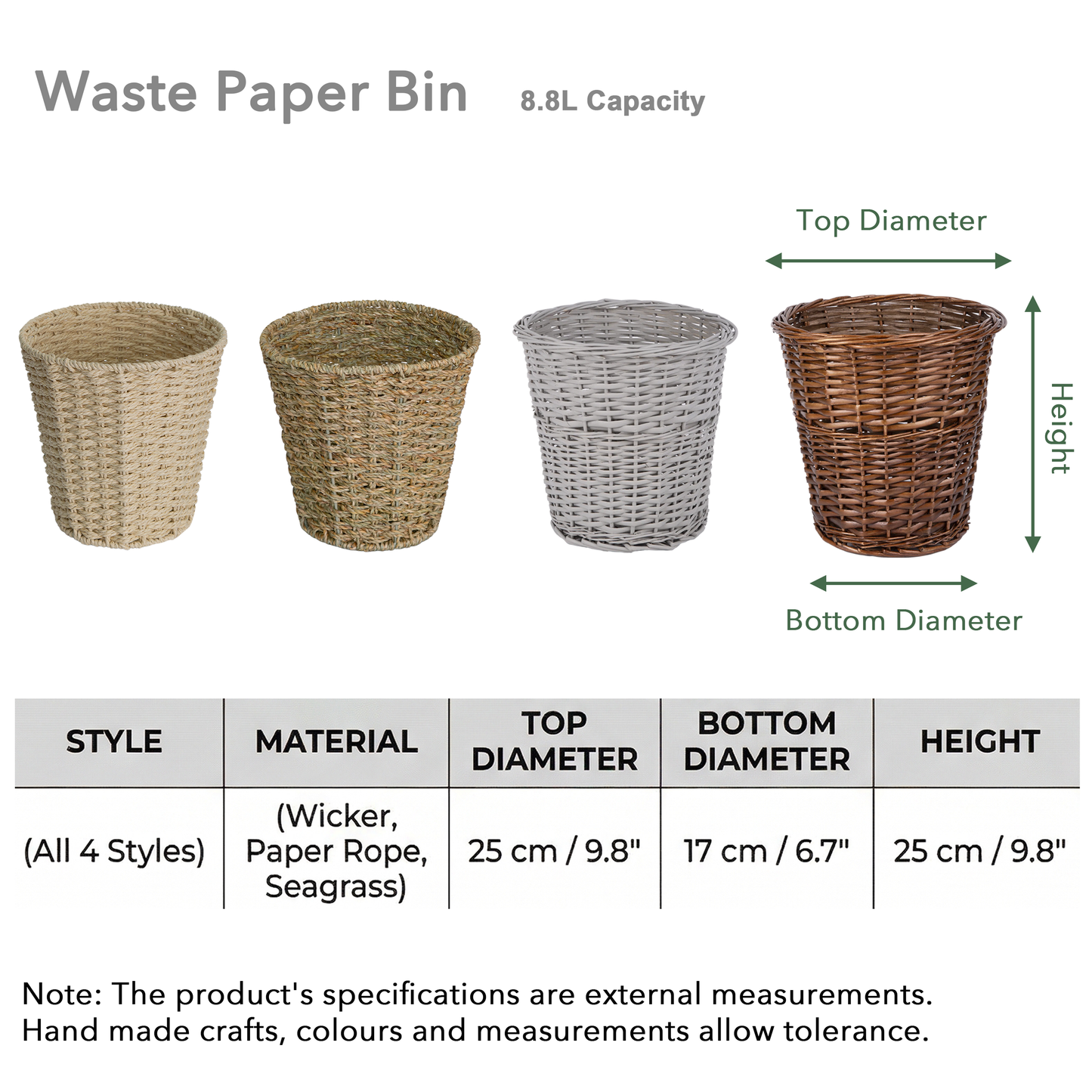 Grey Wicker Waste Paper Bin