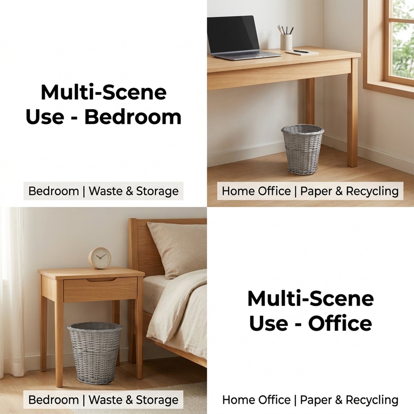 Grey Wicker Waste Paper Bin